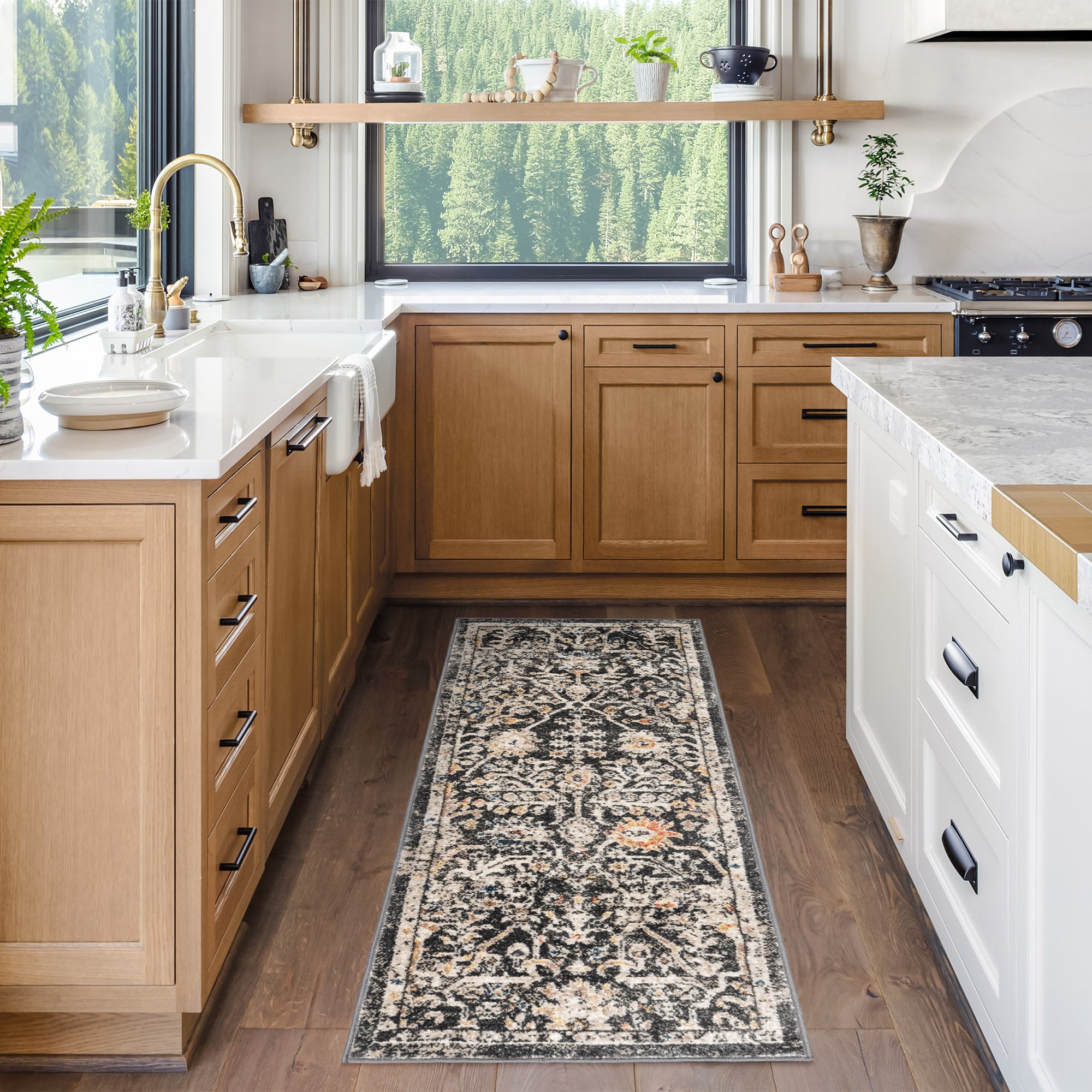 Style Selections 28253 Bending Mountains 2 x 6 (ft) Polypropylene Gray Rectangular Indoor Border Oriental Runner rug