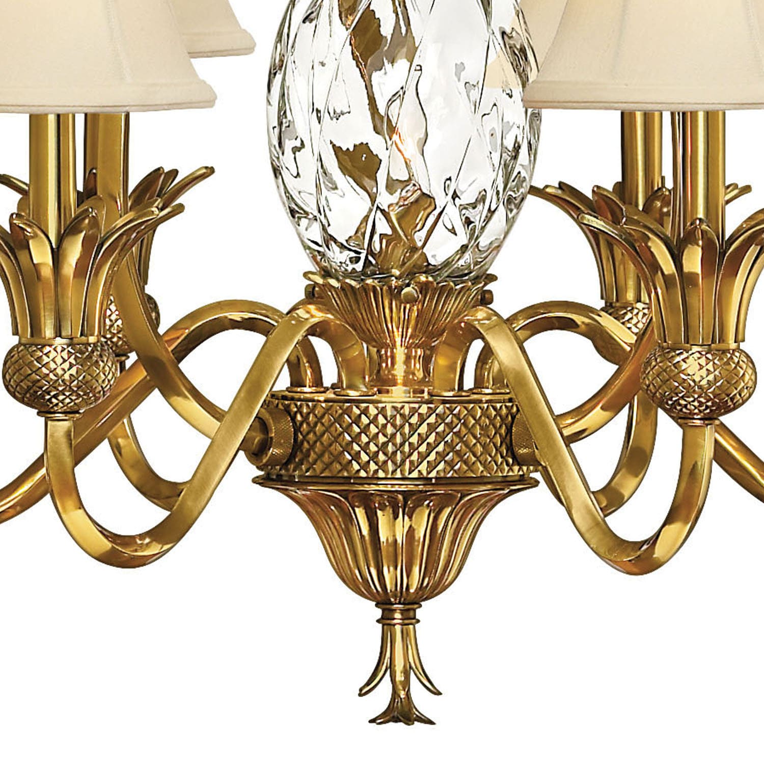Elegant Burnished Brass 7-Light Chandelier with Ivory Silk Shades
