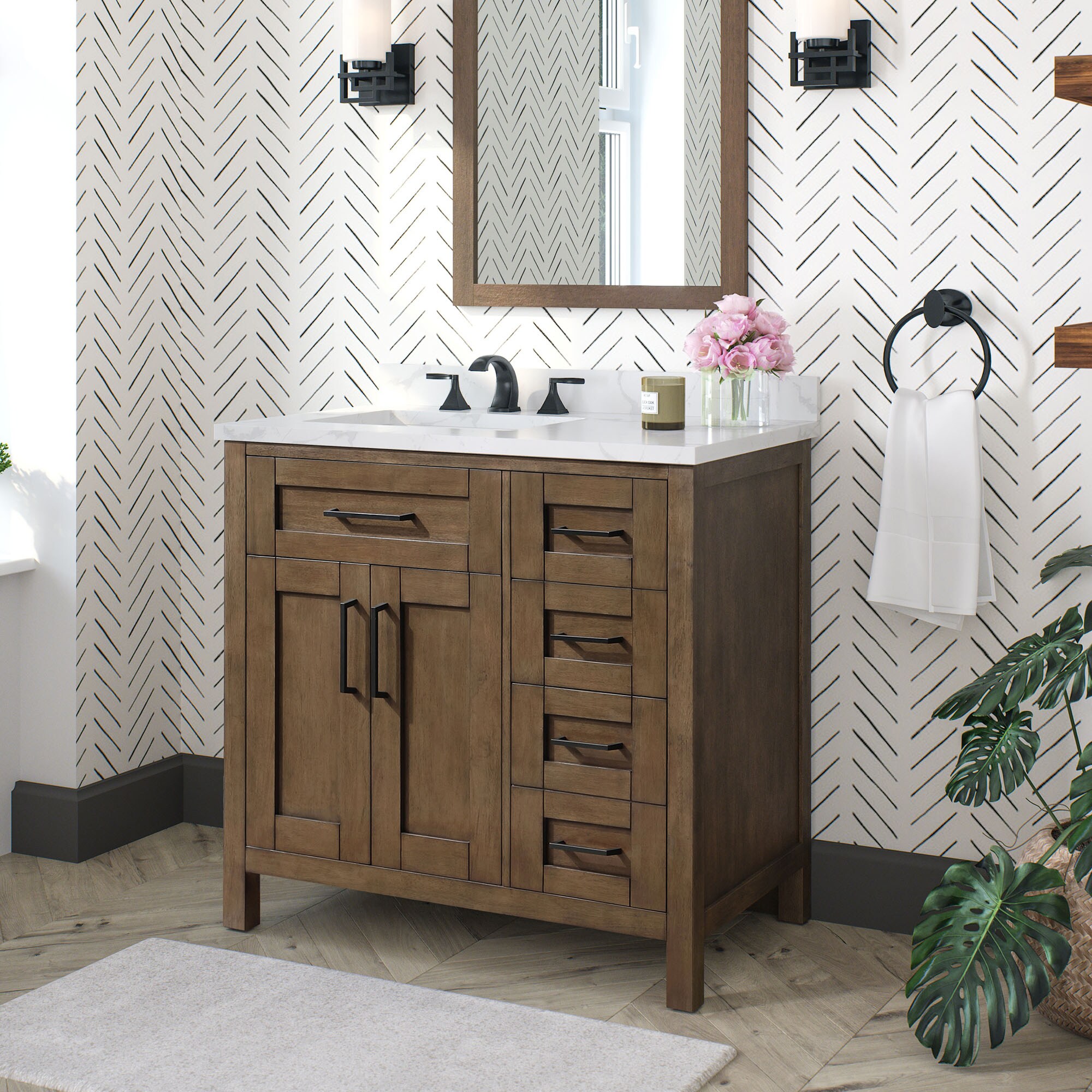 Almond Latte Freestanding Bathroom Vanity with Marble Top
