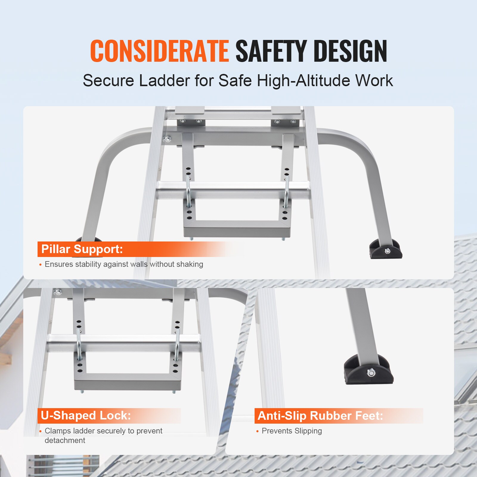 VEVOR Ladder Stabilizer Heavy Duty Steel Ladder Roof Hook Ladder ...