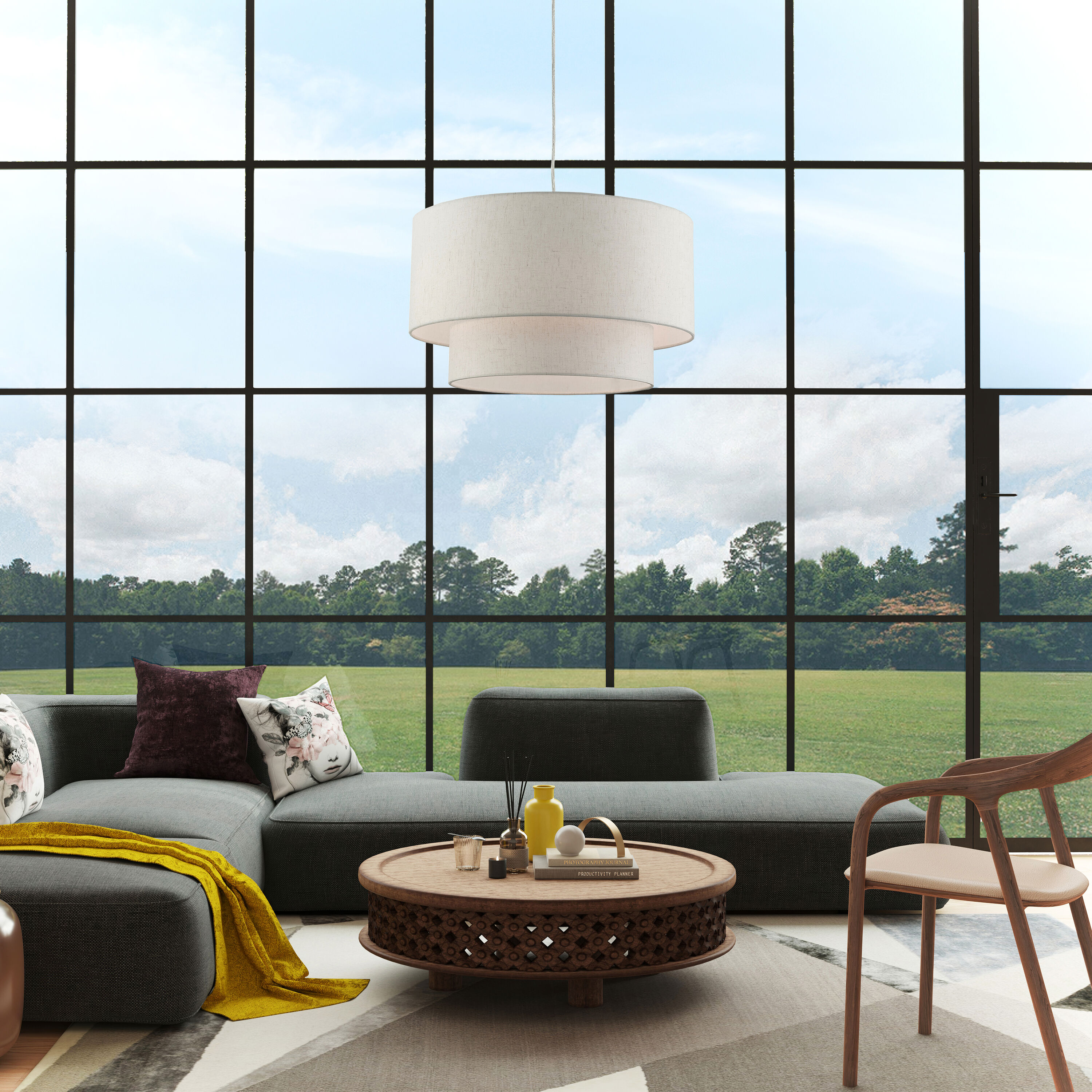 Contemporary Brushed Nickel 3-Light Indoor Drum Pendant