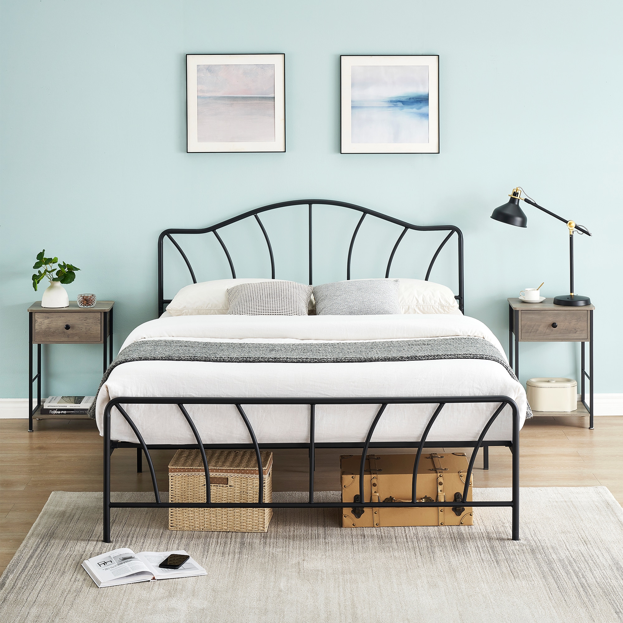 Garvee Black Full Wood and Metal Platform Bed with Storage in the Beds ...