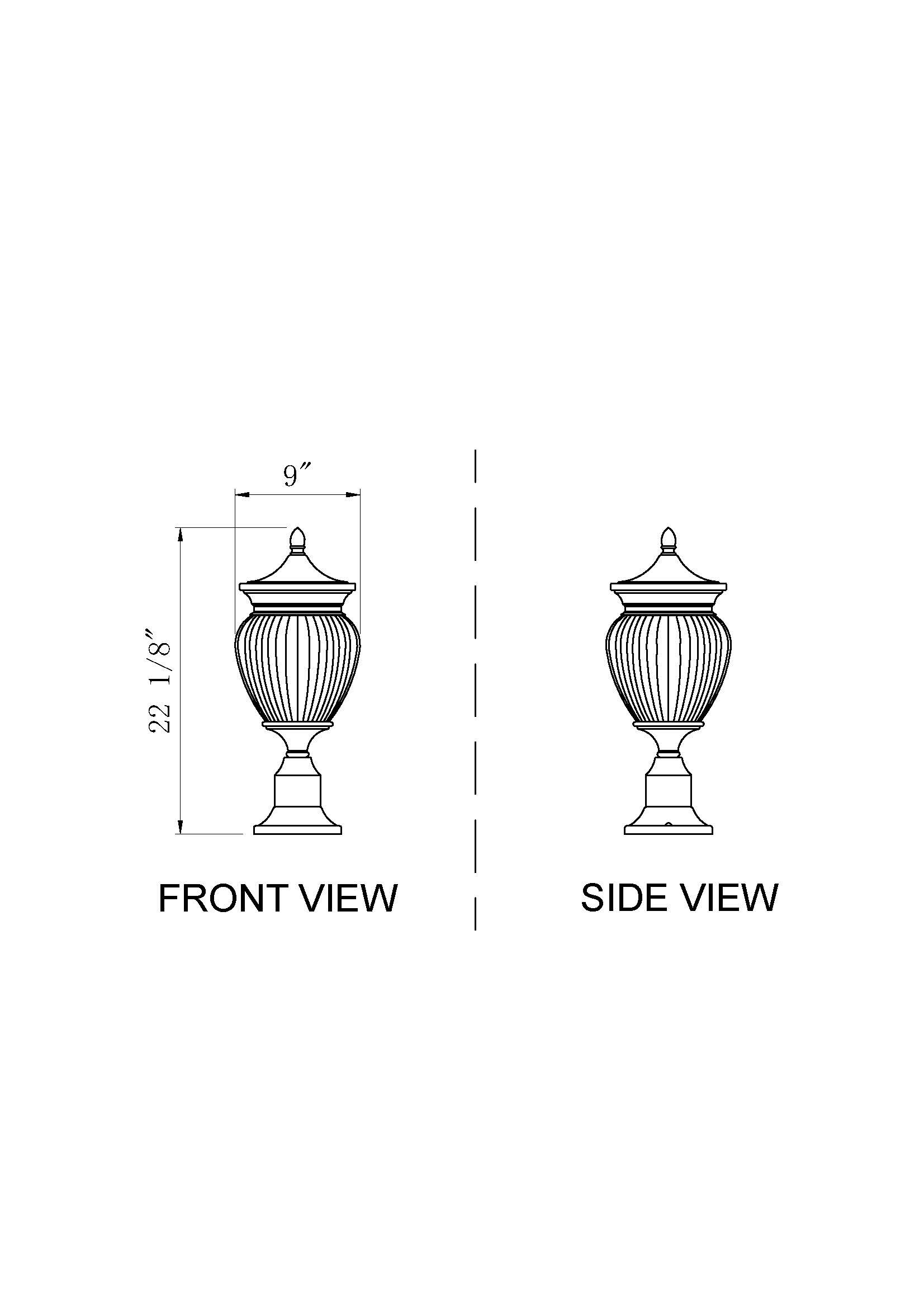 Davina 22.25-Inch Black Aluminum Pier Mounted Outdoor Light with Ribbed Glass