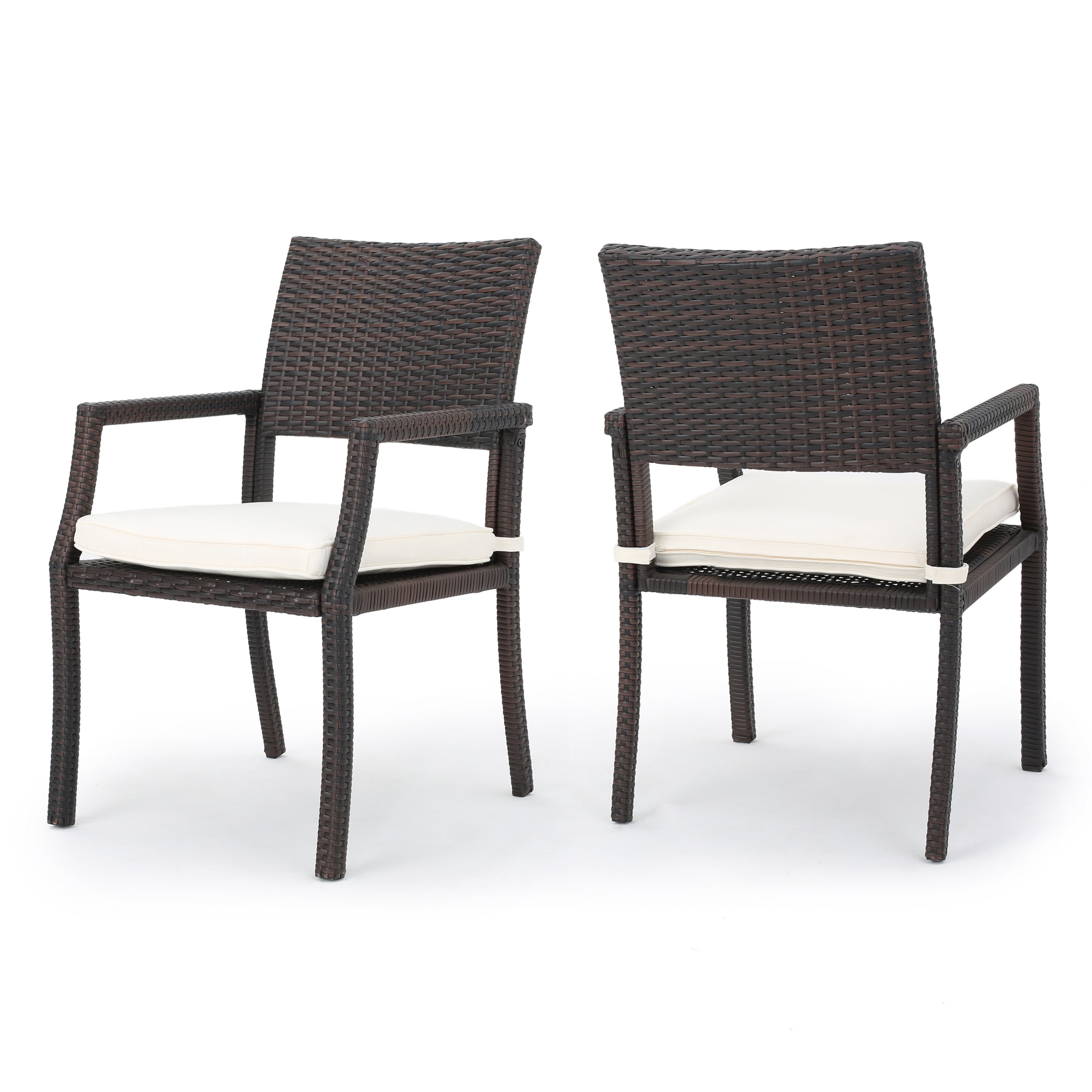 Mondawe MA-GC4441 Set of 2 Wicker Brown Wicker Frame Stationary Dining Chair with Beige Beige Cushioned Seat