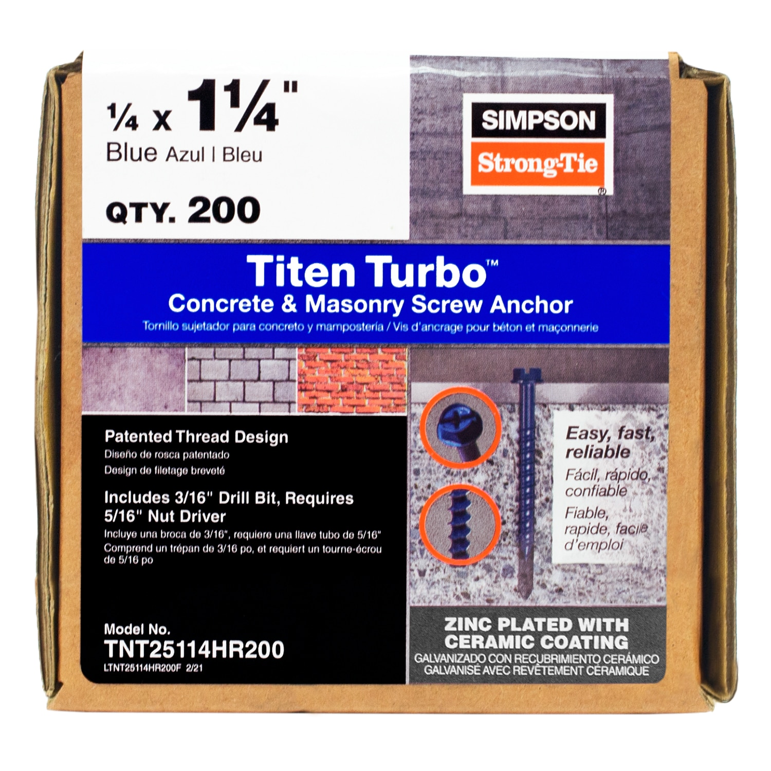 Simpson Strong-Tie TNT25114HR200 1/4-in x 1-1/4-in Concrete Anchors 200 -Pack