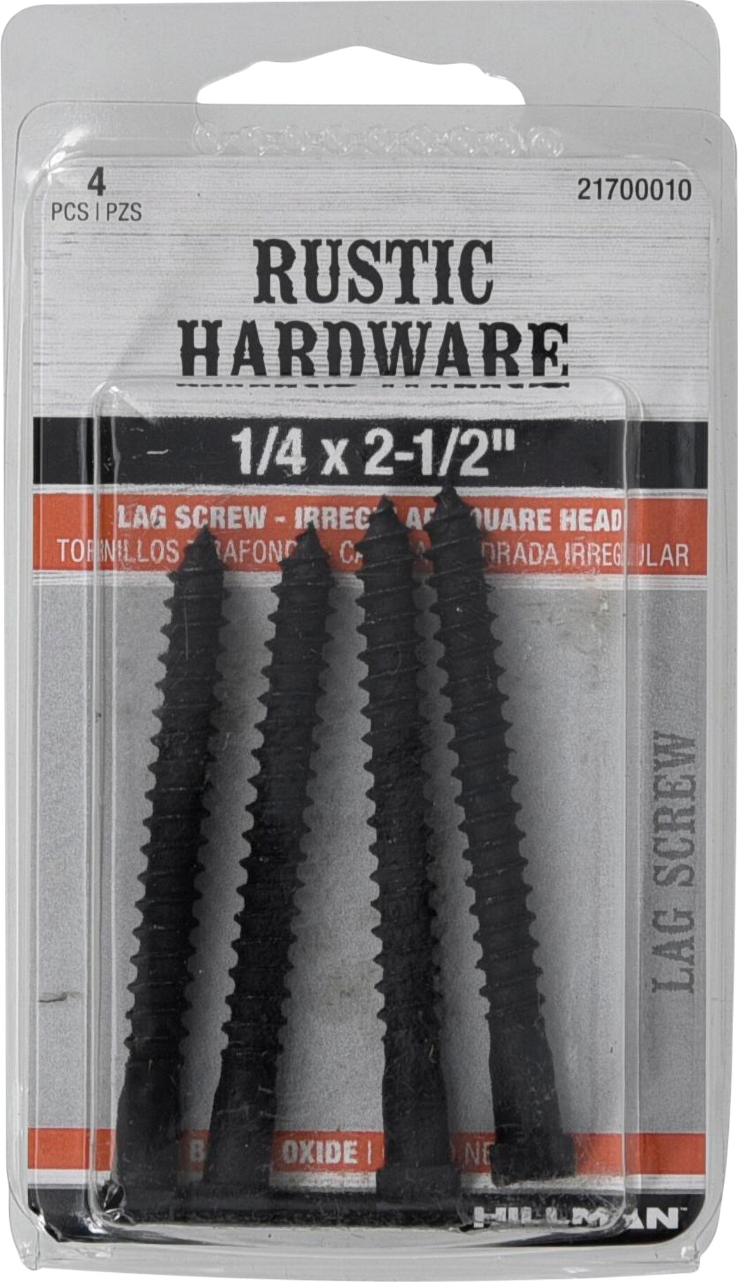 Hillman 21700010 1/4-in x 2-1/2-in Black Oxide Black oxide Irregular -Head Interior Lag screws 4 -Pack