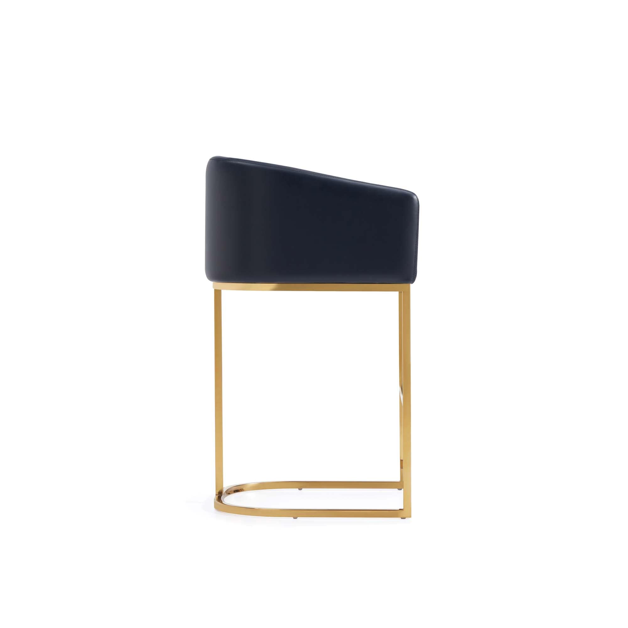 Black Leather and Gold Metal Counter Height Barstools, Set of 2