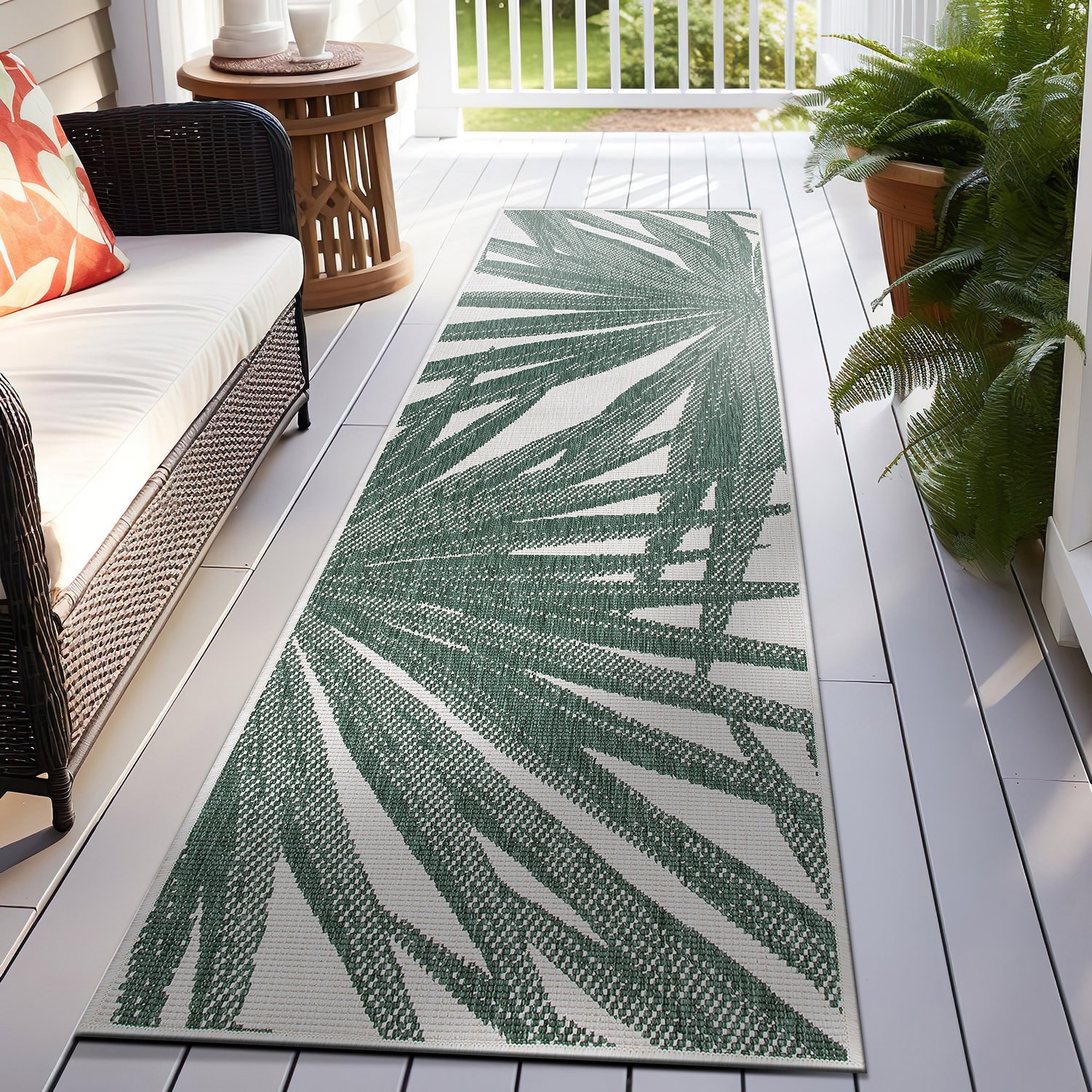 World Rug Gallery 4030GREEN2X7 2 x 7 (ft) Loomed Synthetic Green Rectangular Indoor/Outdoor Floral/Botanical Runner rug