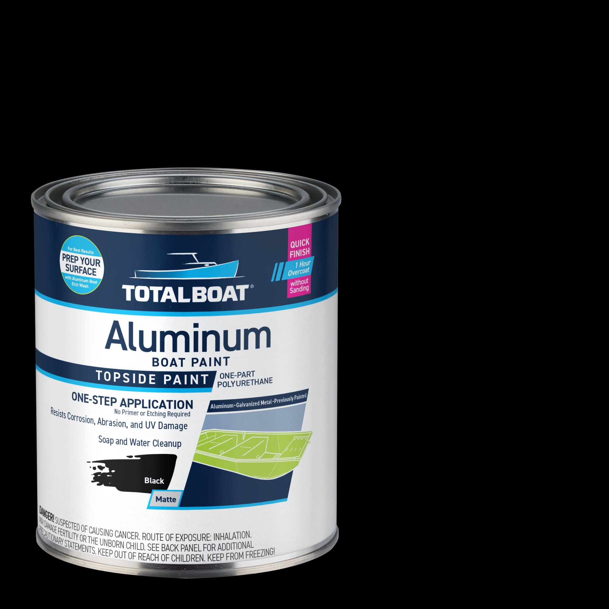 TotalBoat 511787 Aluminum Boat Paint Topside Paint Matte Black Water-based Marine paint ( 1-quart )