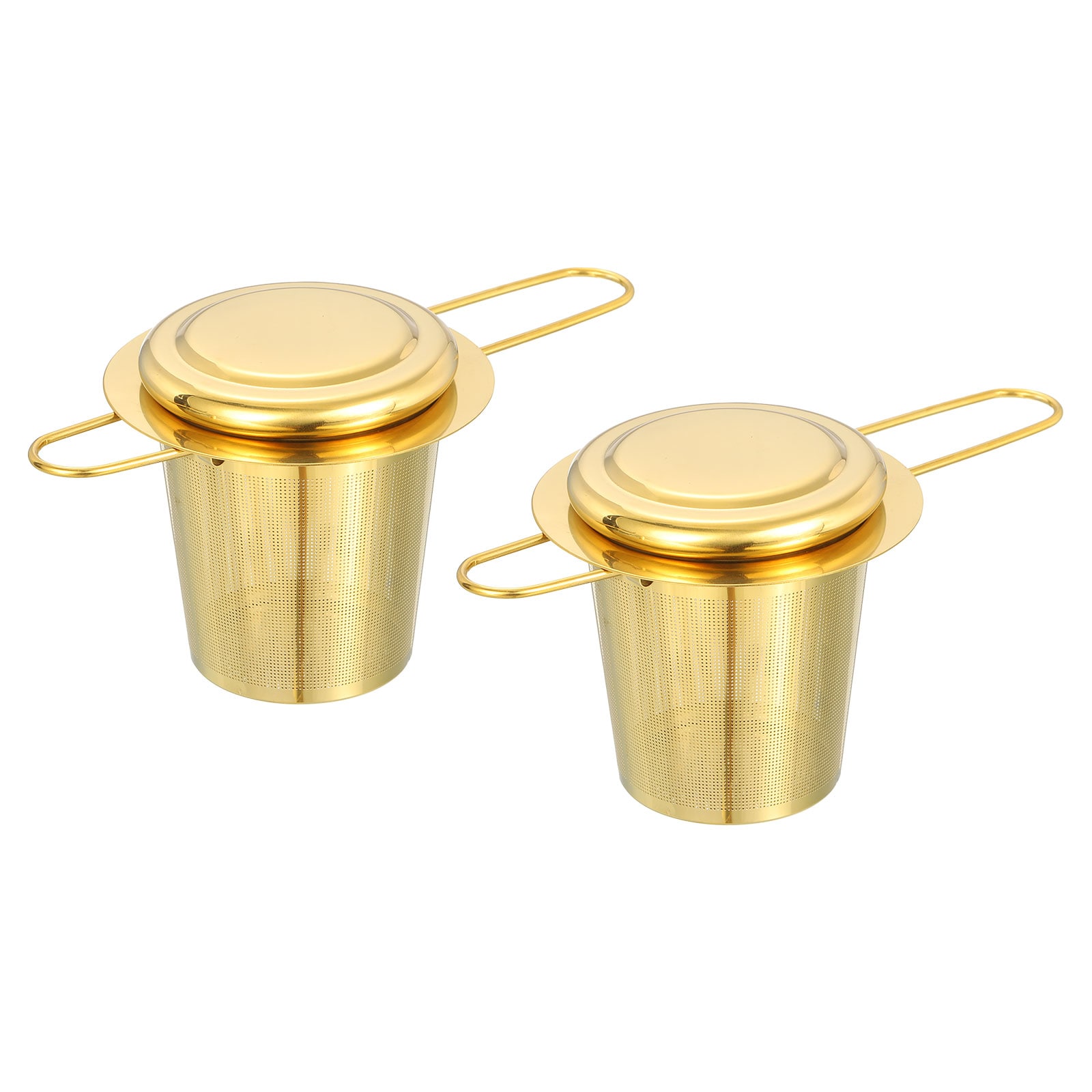 Unique Bargains S25123100UX6484 2pcs Tea Infuser Filter Fine Mesh Loose Tea Steeper Stainless Steel Tea Strainer with Foldable Handle for Brew Loose Leaf Tea Gold
