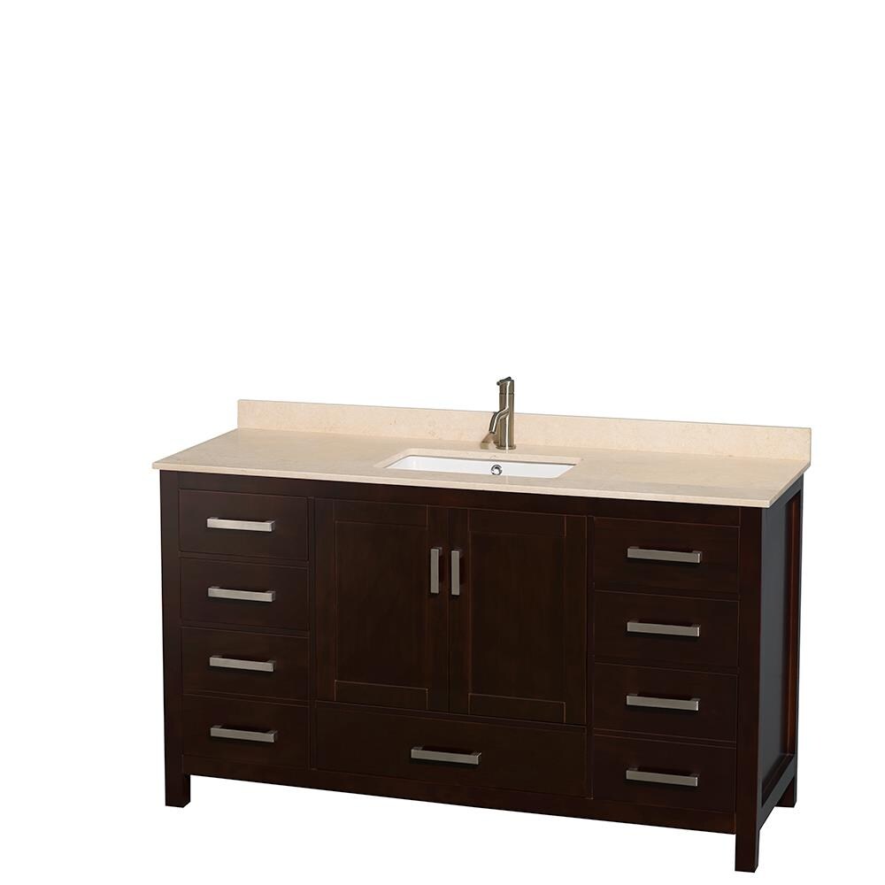 Wyndham Collection Sheffield 60-in Espresso Single Sink Bathroom Vanity with Ivory Natural Marble Top