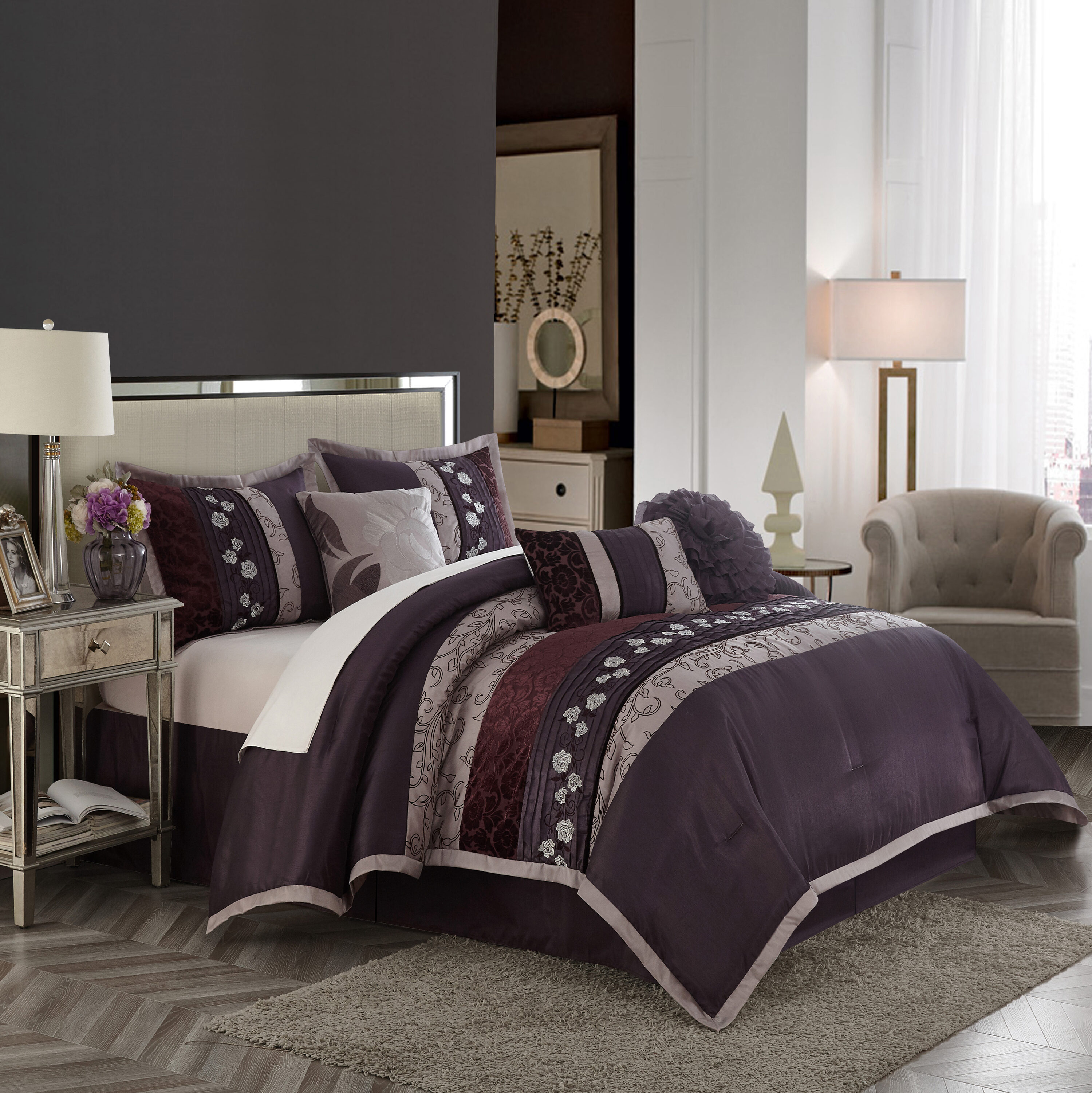 Grand Avenue 7-Piece Burgundy Queen Comforter Set in the Bedding Sets  department at