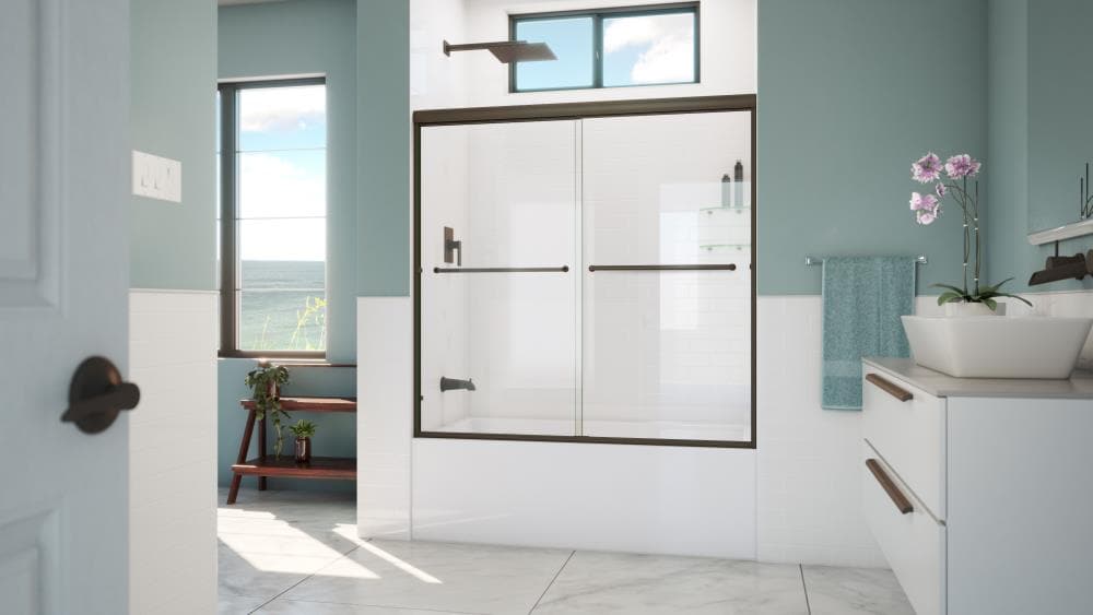 Arizona Shower Door Lite-Euro recessed Anodized Oil-Rubbed Bronze 56-in to 60-in x 57.375-in Semi-frameless Bypass Sliding Bathtub Door -  LTER6057AOBCLT