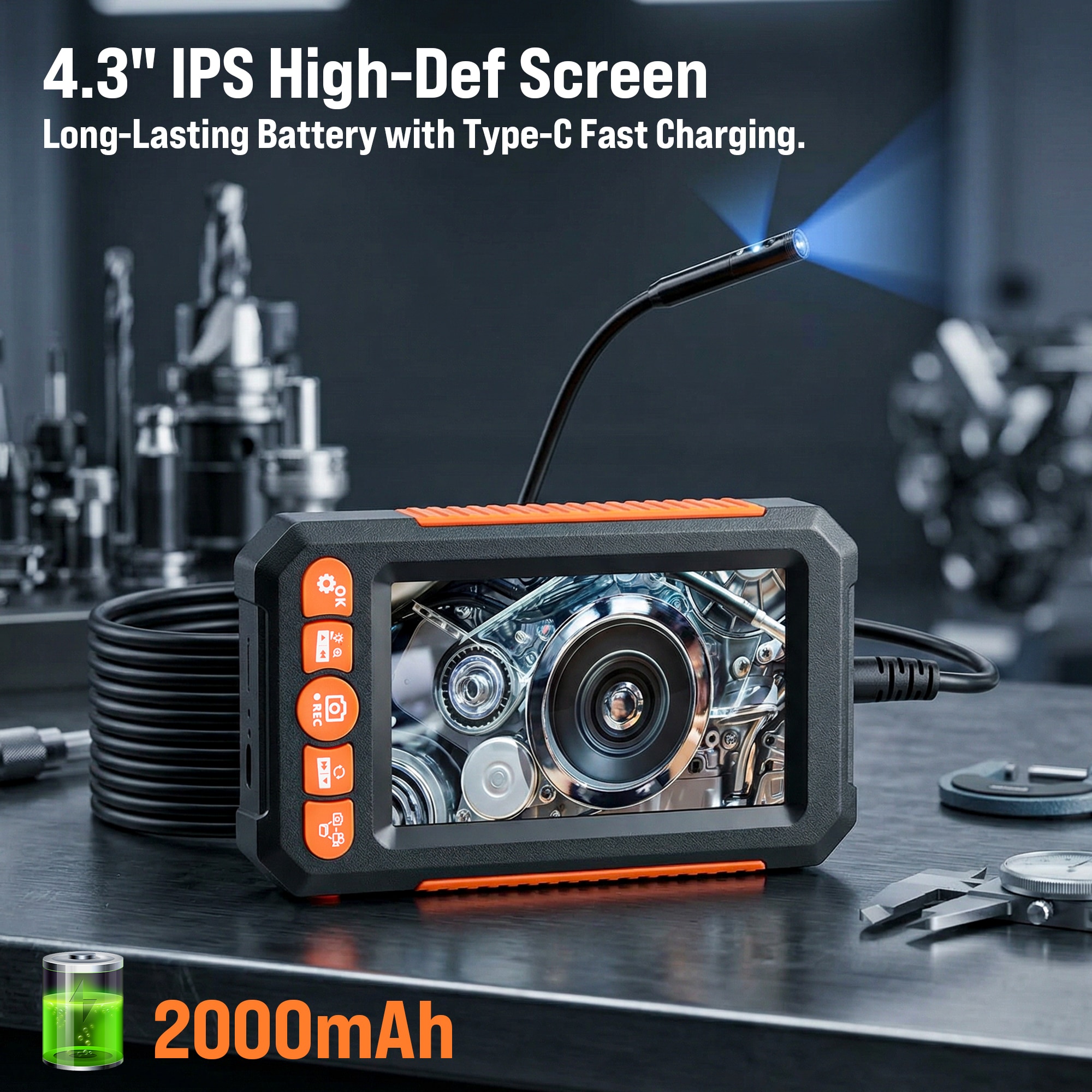 Anysun Endoscope Camera with Light Dual Lens Industrial Borescope 4.3in Screen 1080P Inspection Camera 8 + 1 Lights 4X Zoom IP67 Waterproof Snake Camera for Auto Plumbing (16.4FT Cable 32GB Card)