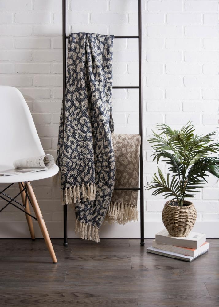 Beige and White Cotton Leopard Print Throw Blanket