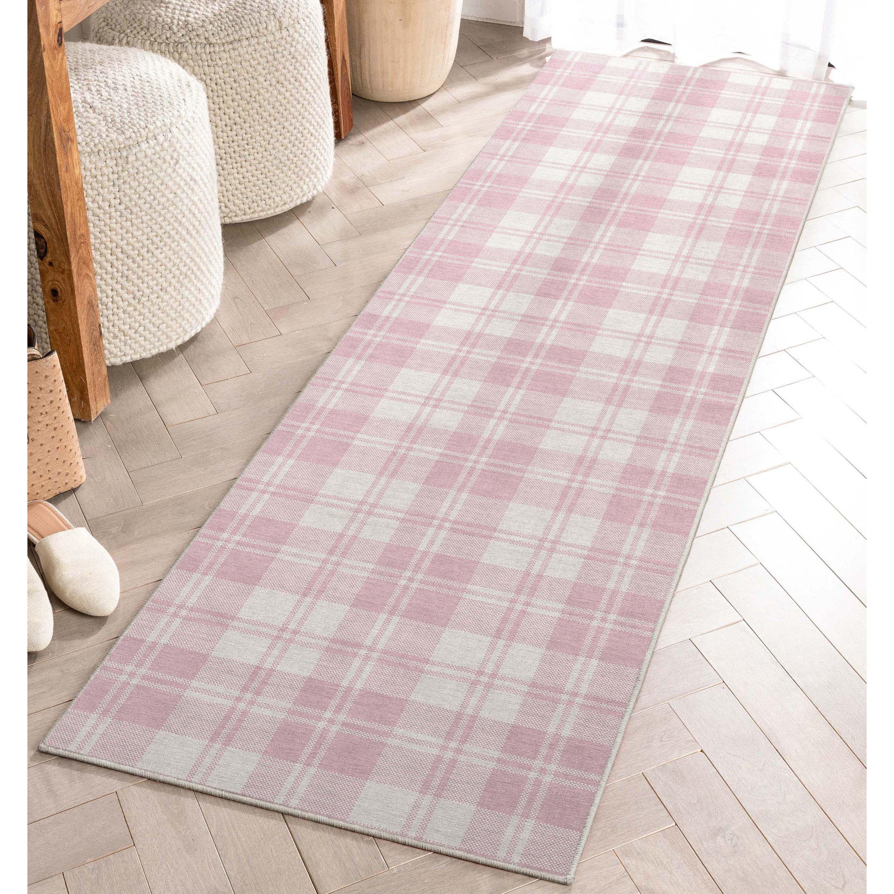 Well Woven W-PLD-01G-2 Apollo 2 x 8 (ft) Flatweave Polyester Pink Rectangular Indoor Geometric Mid-Century Modern Runner rug