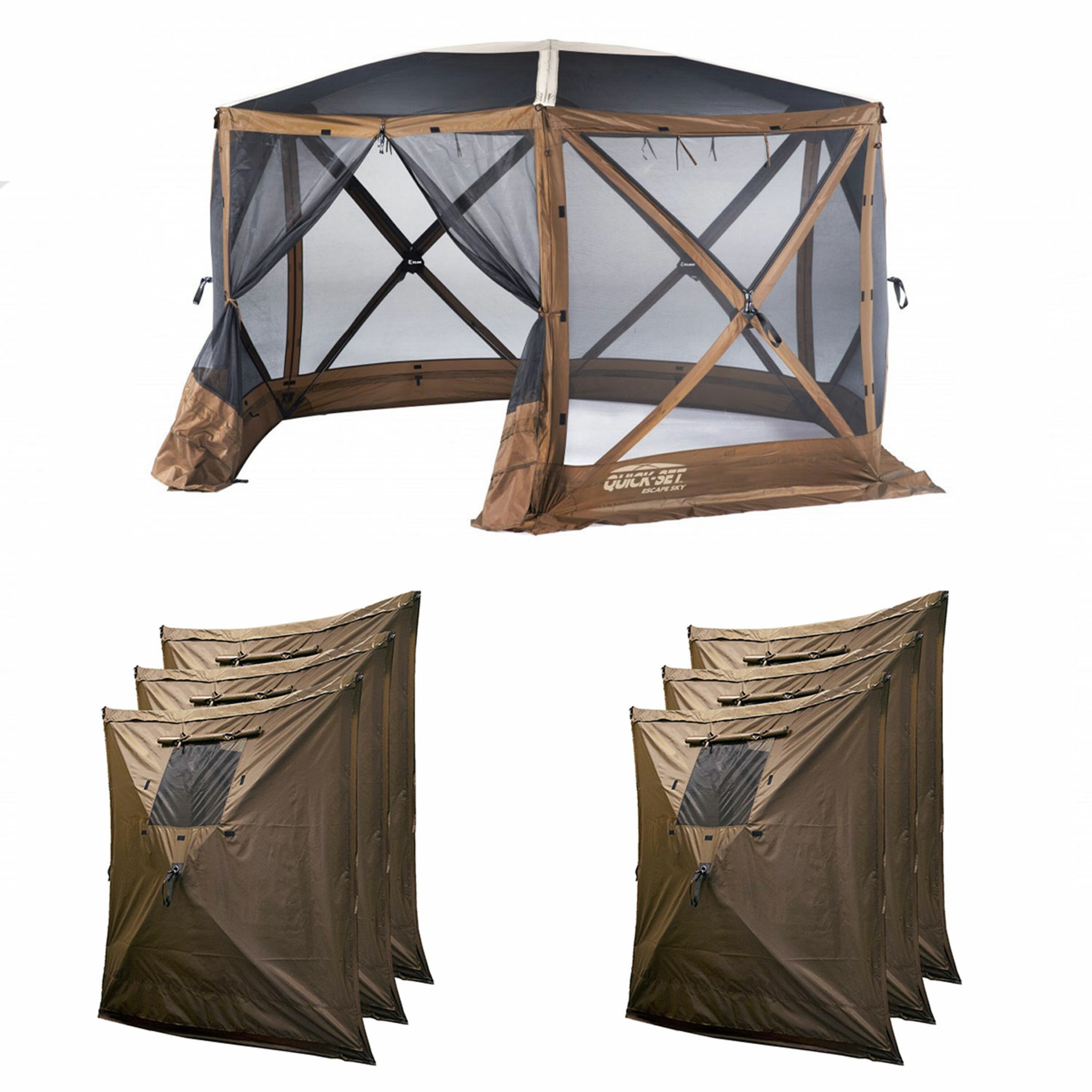 Clam Outdoors 149207 11.67-Feet x 11.67-Feet Hexagon Brown Pop-up canopy