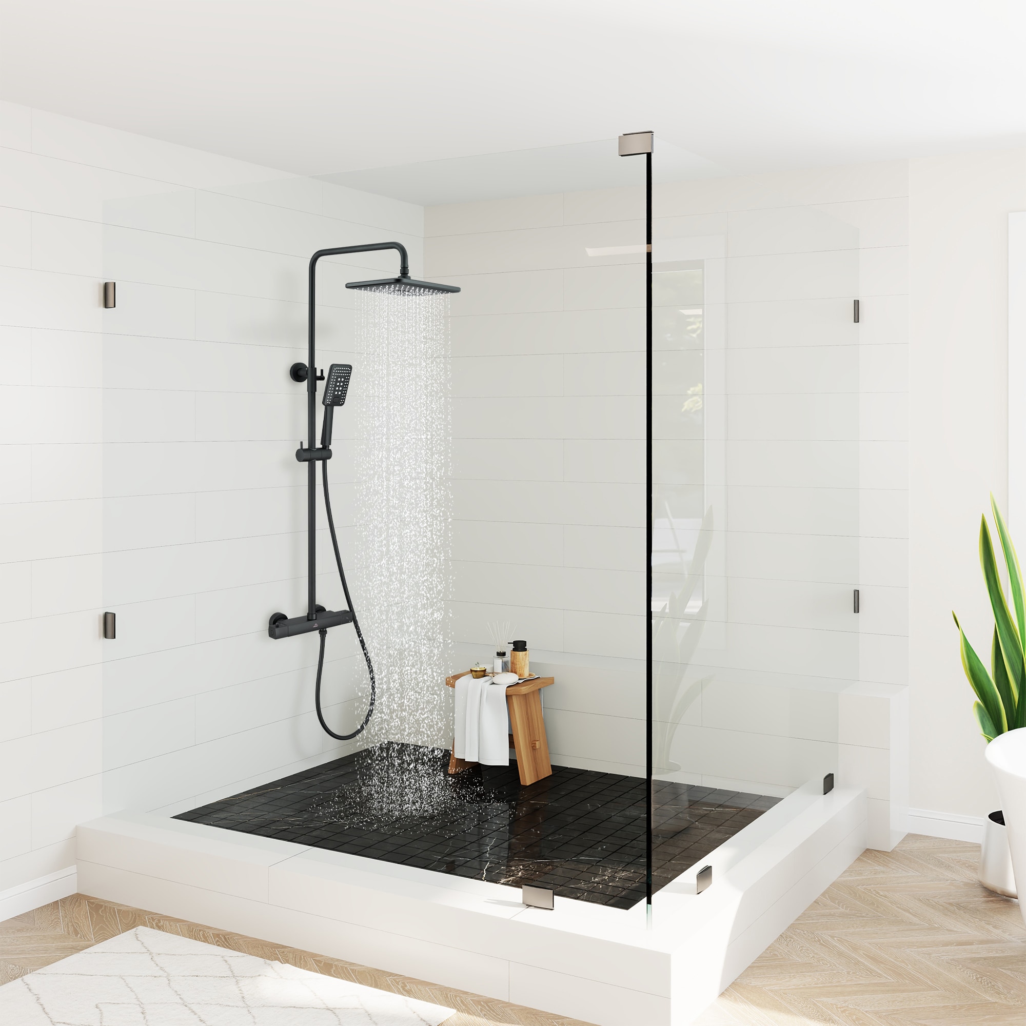 Matte Black Adjustable Height Rain Shower System with Handheld