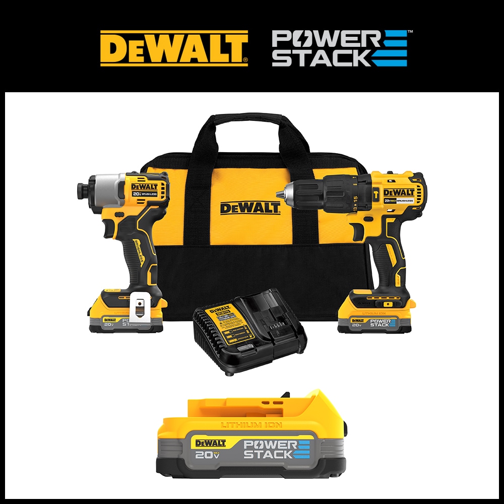 DEWALT 20V MAX Brushless Cordless Hammer Drill/Driver and Impact Driver Combo Kit with 2 POWERSTACK Compact Batteries