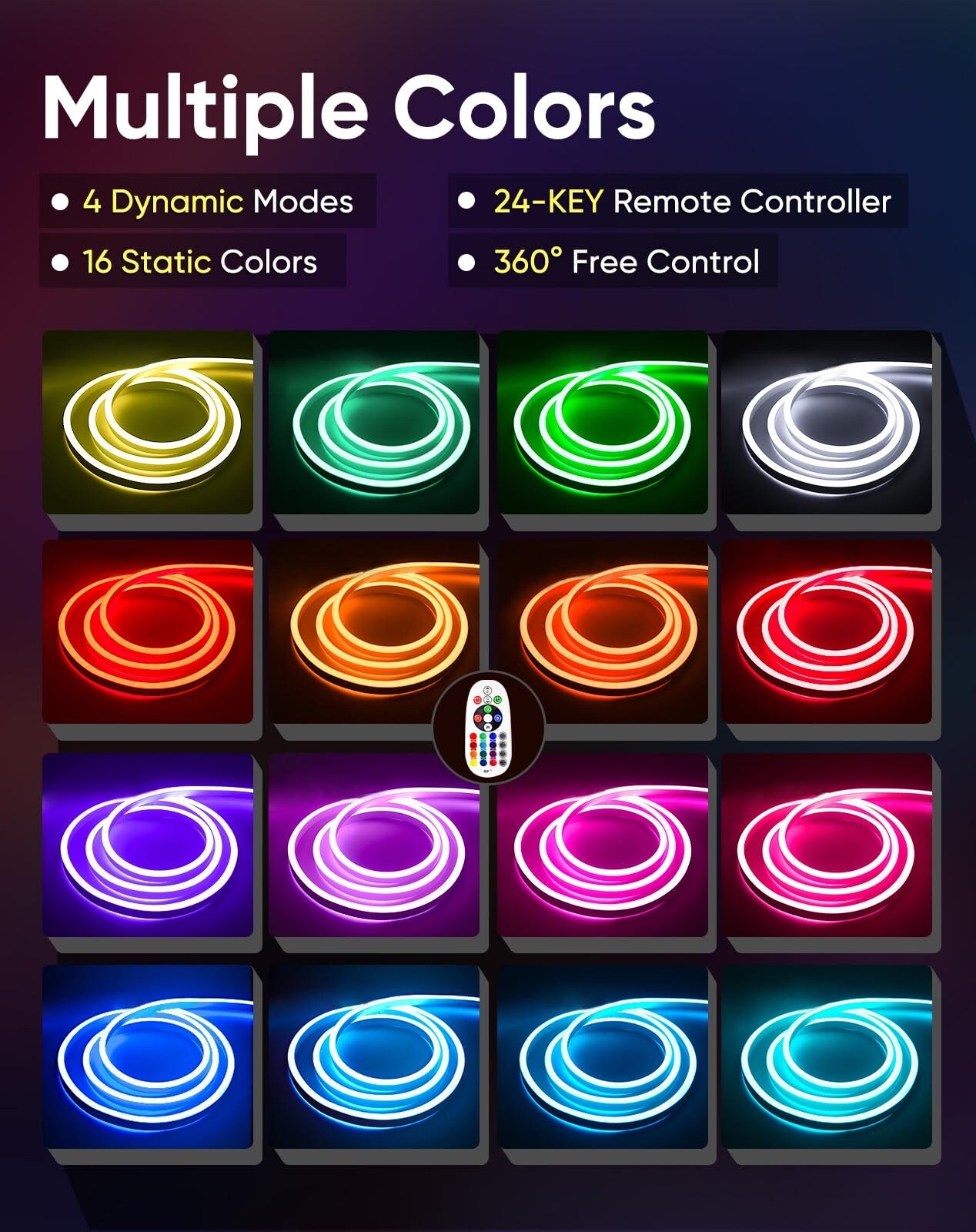 Vrbgify 98ft 8x16mm RGB LED Neon Rope Light ETL Listed Waterproof IP65 ...