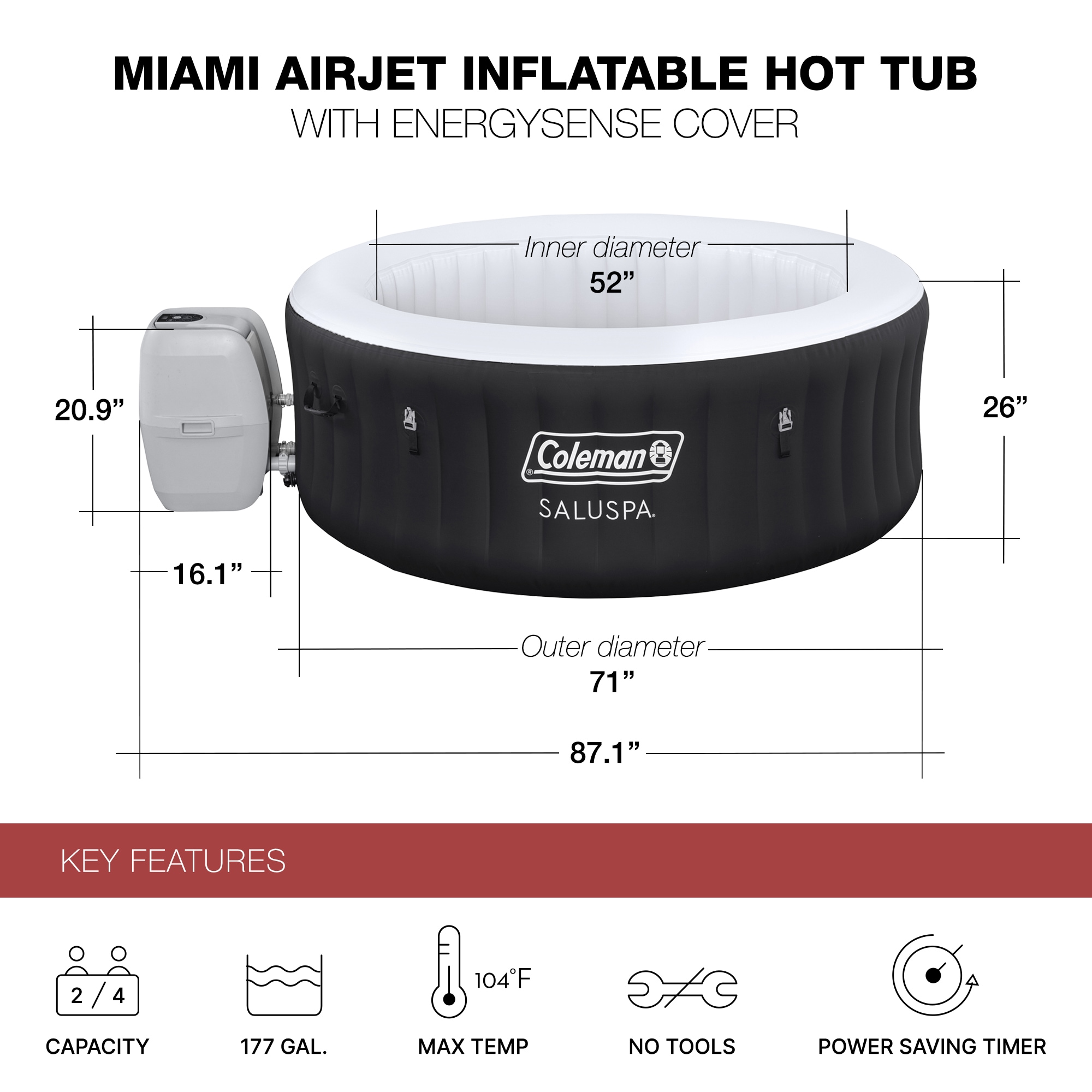 Coleman Black and White Inflatable Round 4-Person Hot Tub with AirJets