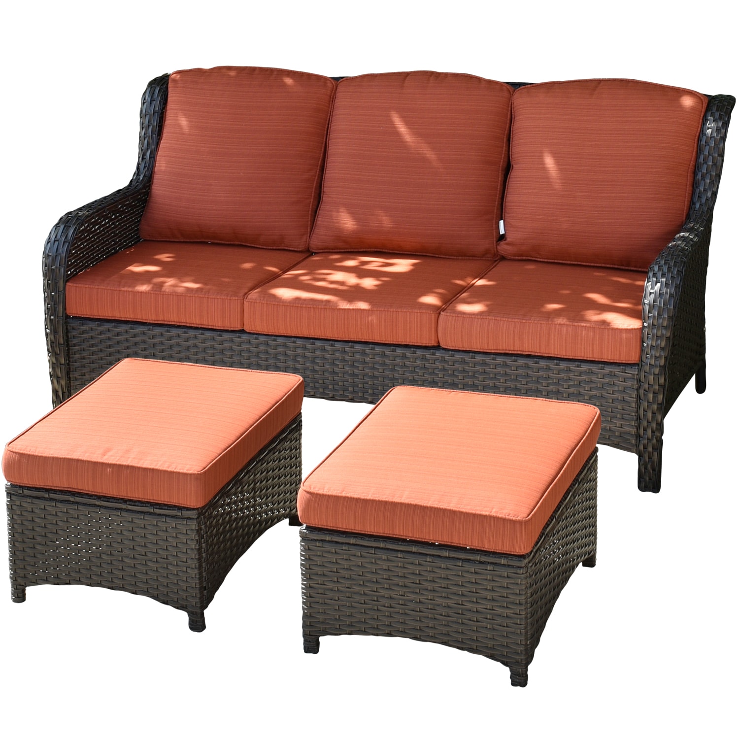 XIZZI Vesta Wicker Outdoor Sofa with Orange Cushions and Rattan Frame ...