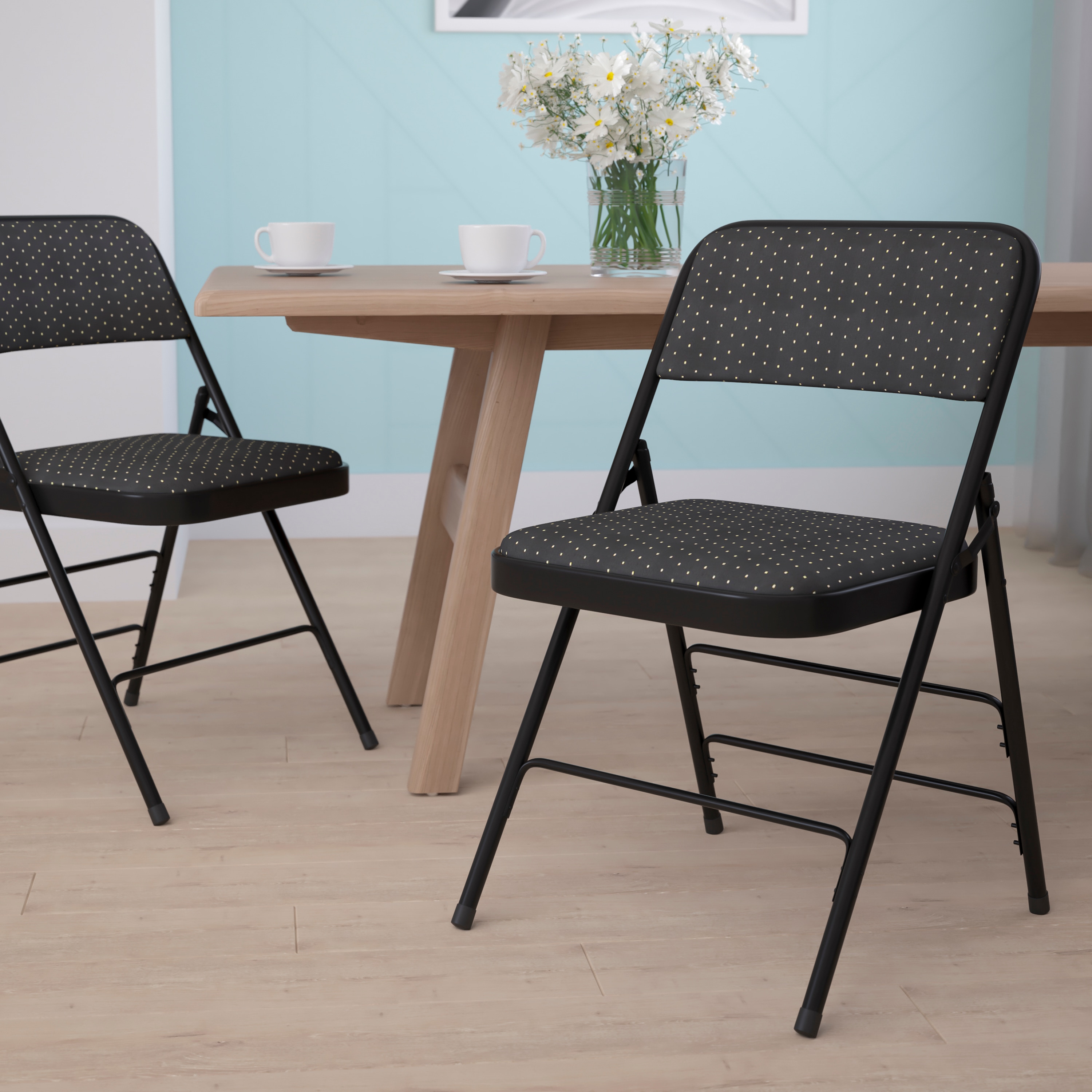 Black Patterned Fabric 30" Armless Metal Reception Chair