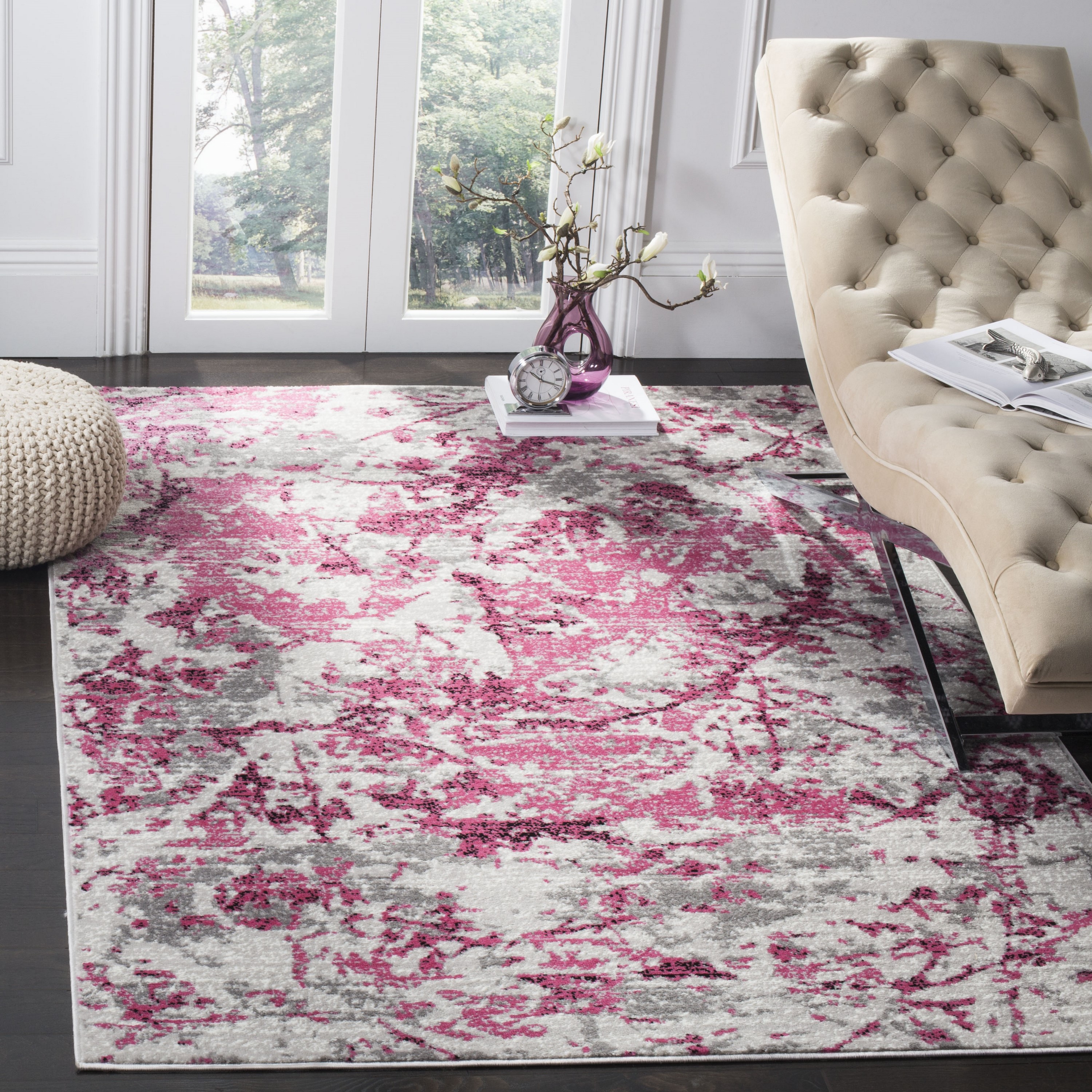 Safavieh SKY186N-6 Skyler Dumage 6 x 9 (ft) Loomed Polypropylene Pink/Ivory Rectangular Indoor Distressed/Overdyed Industrial Area rug