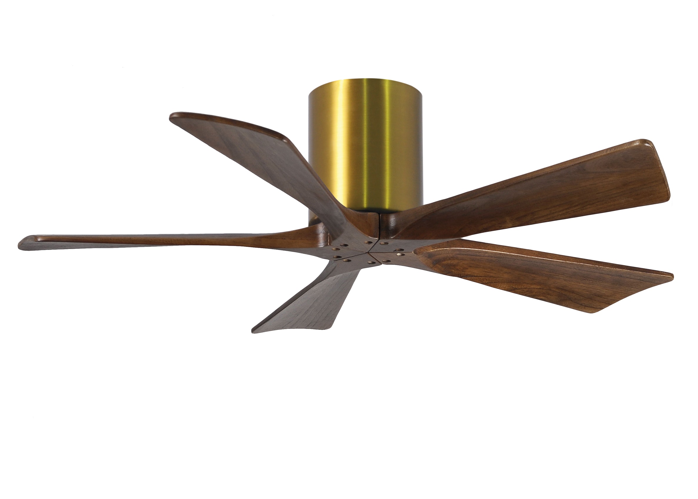 Matthews Fan Company IR5H-BRBR-WA-42 Irene-H 42-in Outdoor Flush Mount Brushed Brass with Walnut Tone Blades Ceiling Fan Without Light - Remote Included ( 5 -Blade )