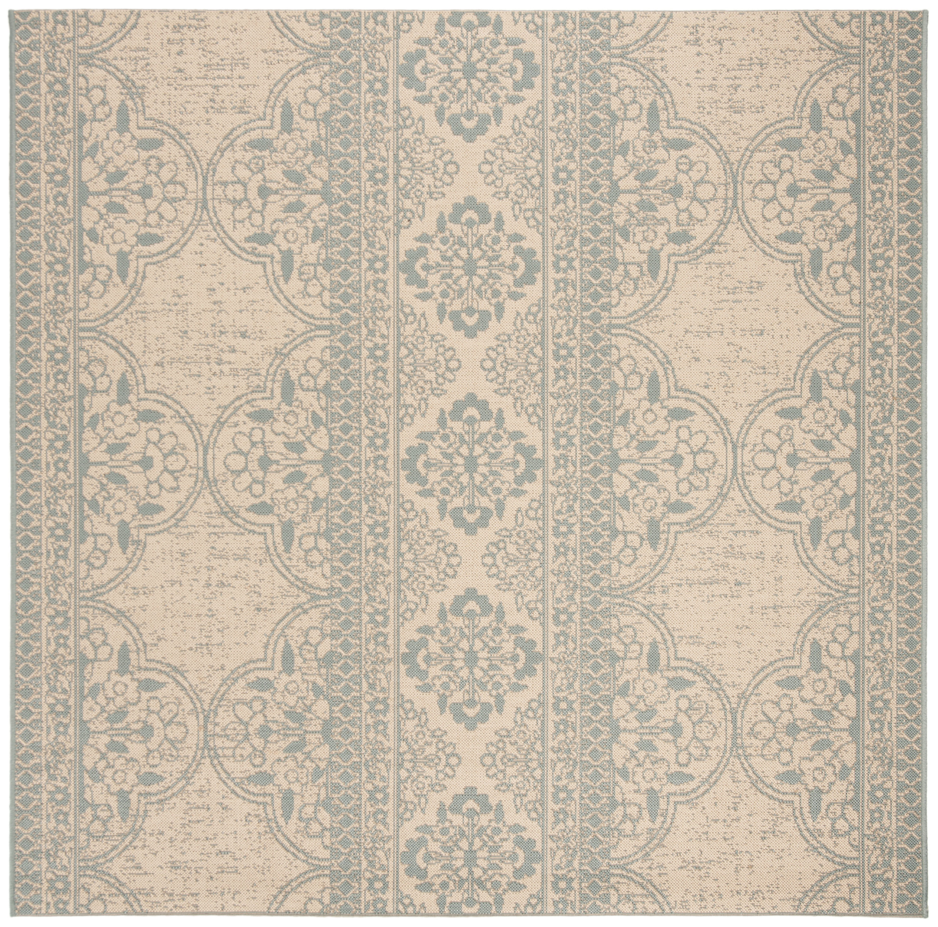 Safavieh LND174K-6SQ Linden Mahaut 7 x 7 (ft) Loomed Polypropylene Aqua/Cream Square Indoor Floral/Botanical Farmhouse/Cottage Area rug