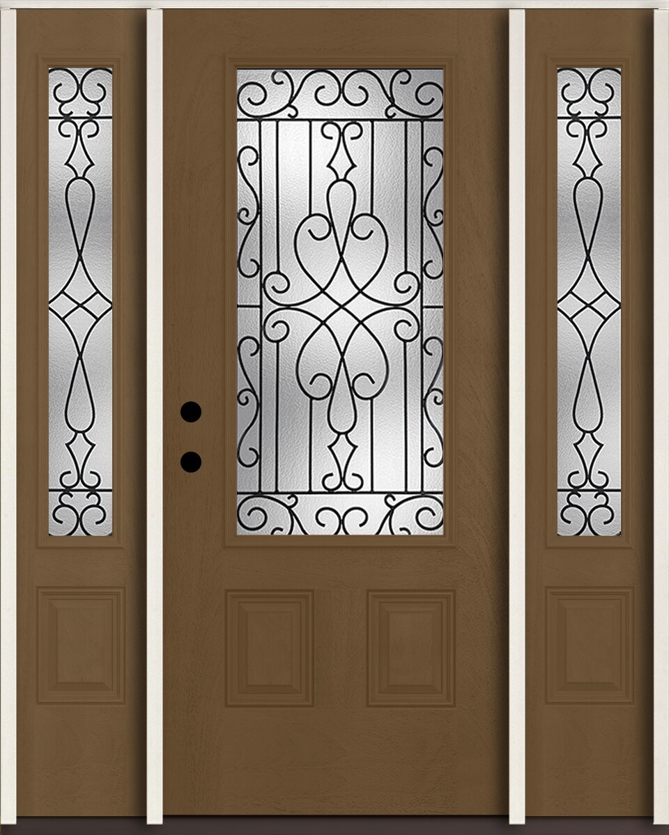 RELIABILT LO964177 Wyngate 60-in x 80-in x 4-5/8-in Fiberglass 3/4 lite Right-hand inswing Woodhaven Stain Stained Prehung Front Door with Sidelights Insulating core