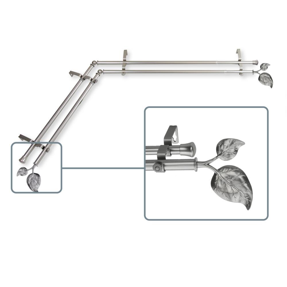 Hart & Harlow L4733-995CR Hedera 13/16-in double 120-in to 170-in Satin nickel Steel Corner curtain rod with Finials
