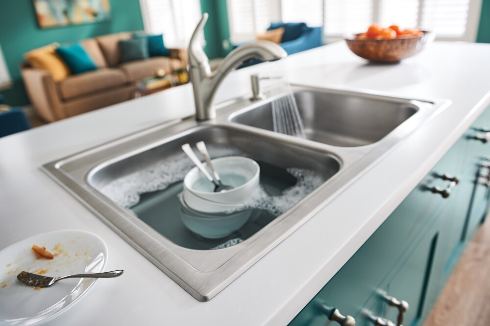 Moen Lainie Dual-mount 33-in x 22-in Stainless Steel Double Offset Bowl  2-Hole Kitchen Sink All-in-one Kit in the Kitchen Sinks department at