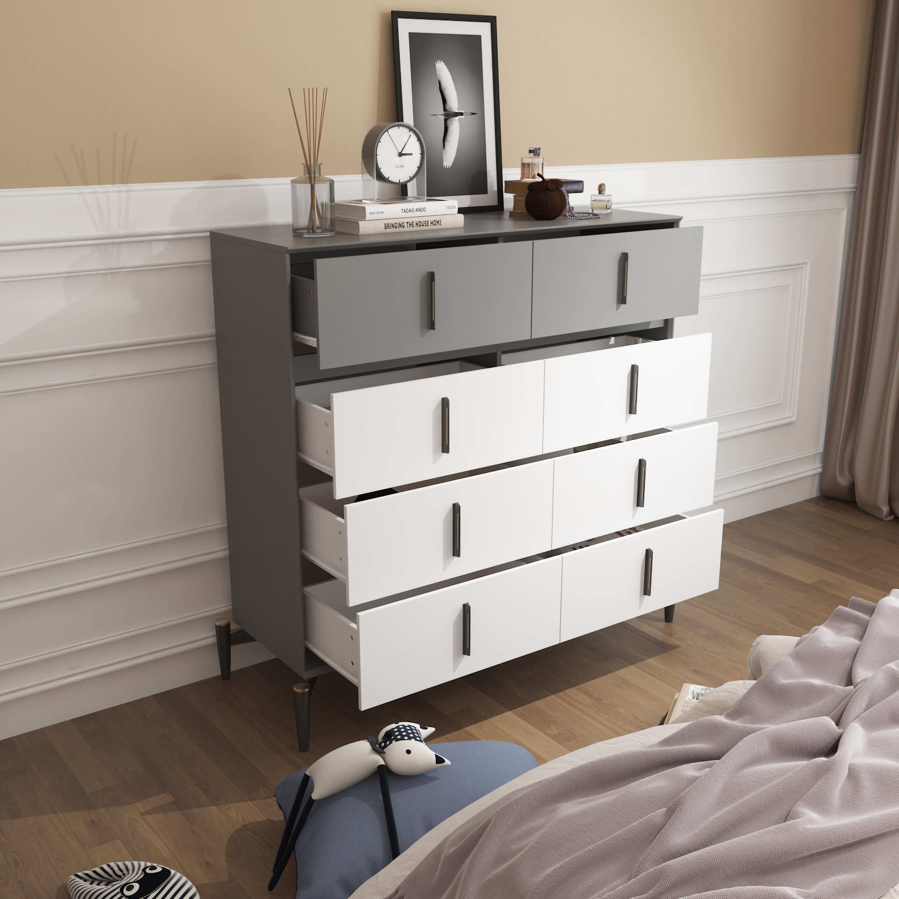 FUFU&GAGA Contemporary White Composite 10-Drawer Dresser with Spacious Top  for Bedroom Decor - Modern Style, Assembly Required