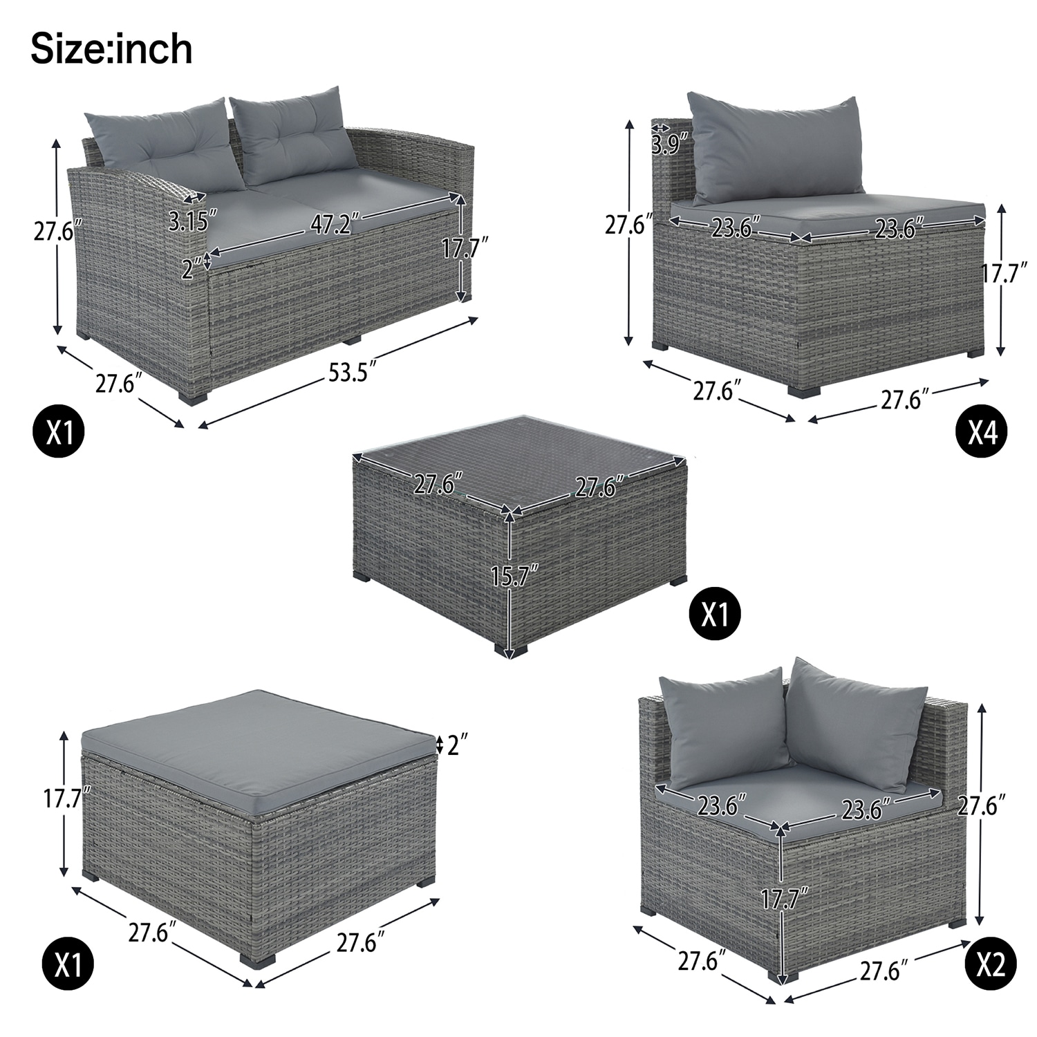 SINOFURN SYA380077GY Patio-Conversation-Sets - View #7
