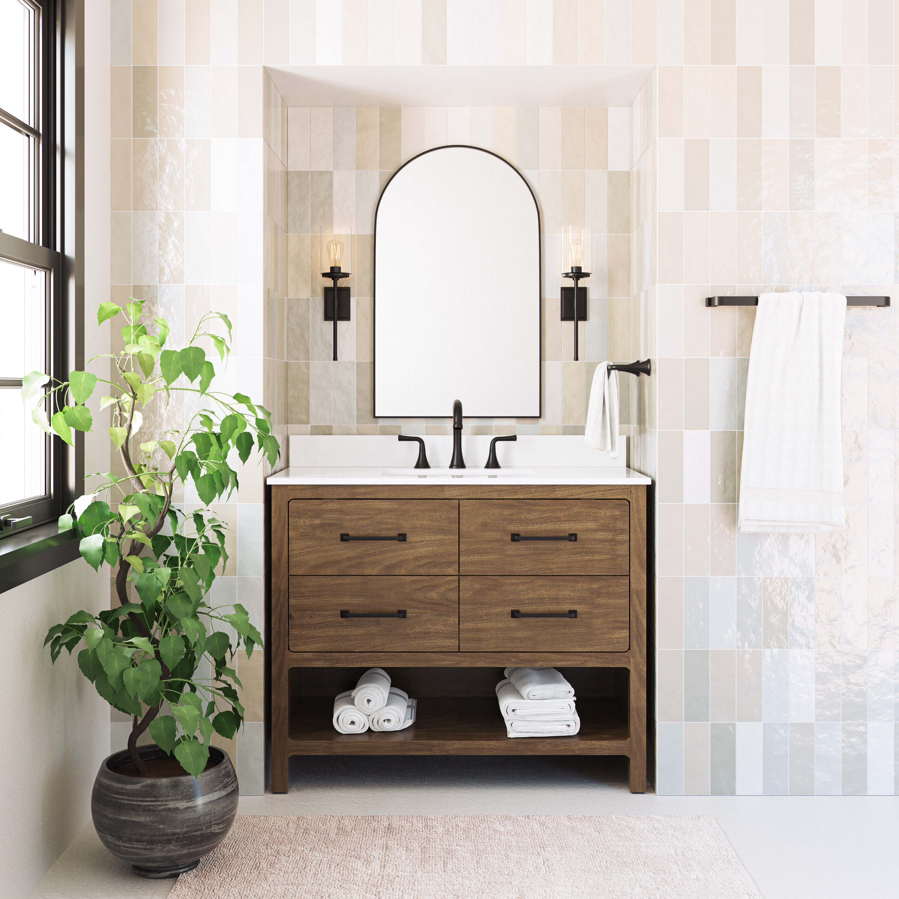 allen + roth  Lenhart Warm Walnut Brown Transitional Vanity Bathroom Collection