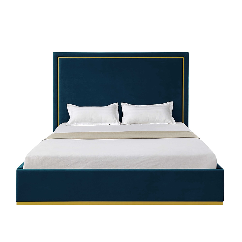 Inspired Home BD417-02NYQ-LS Navy Queen Wood Platform Bed