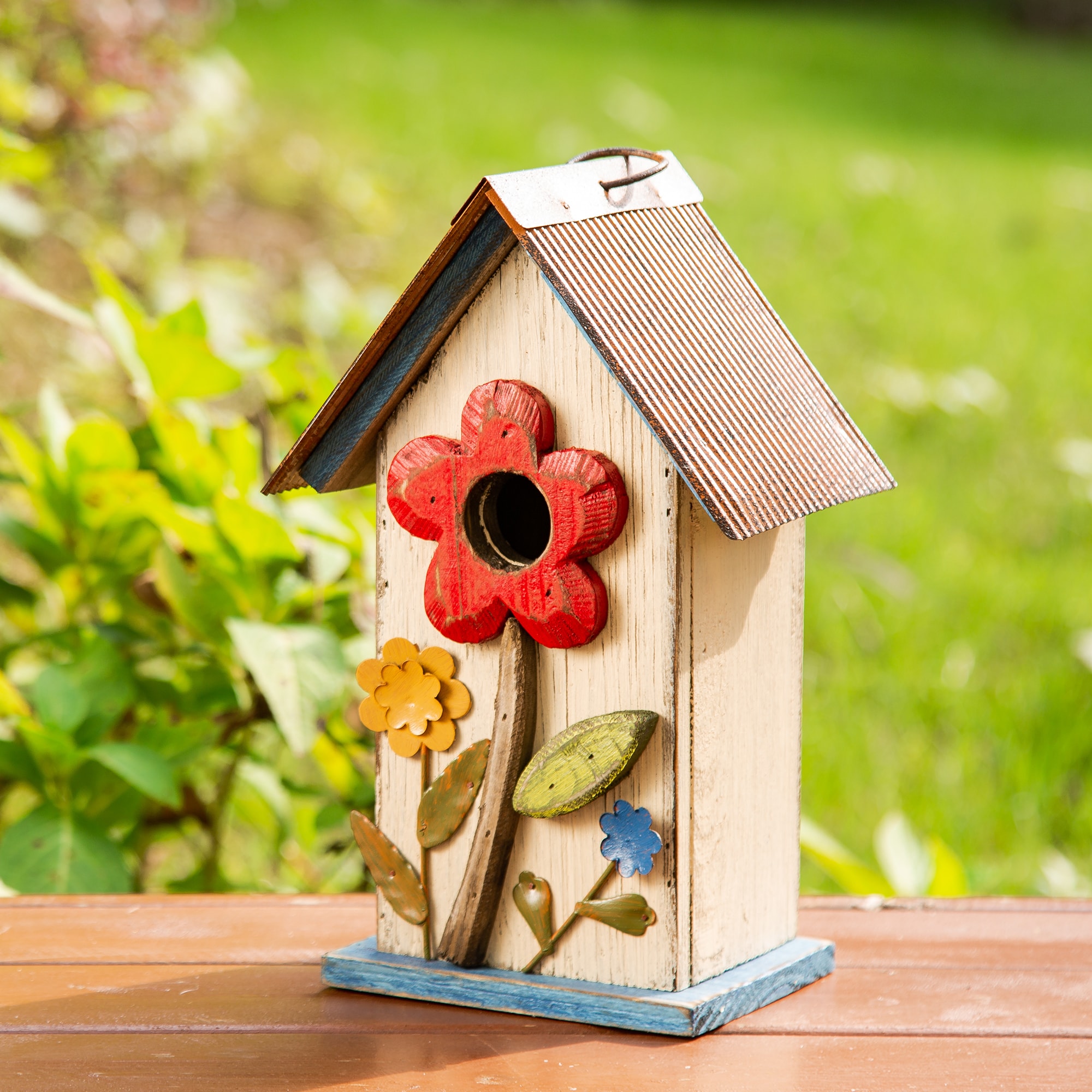 Glitzhome 10.25-in H Multi Wood Decorative Bird House 2003100020 at ...