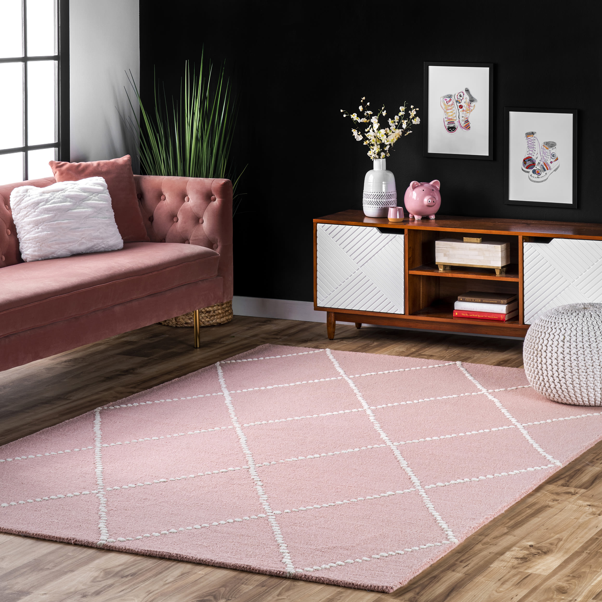 nuLOOM MTVS176B-305 3 x 5 (ft) Tufted Wool Baby Pink Rectangular Indoor Trellis Area rug