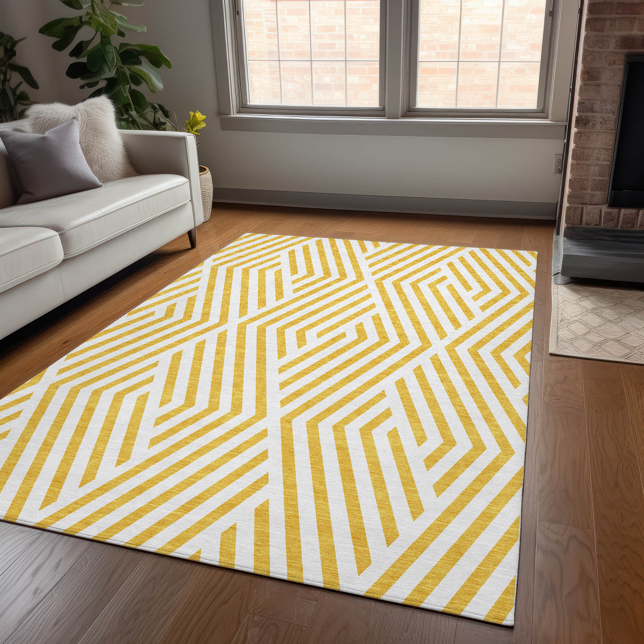 Addison Rugs ACN550YE8X10 Chantille ACN550YE 8 x 10 (ft) Polyester Yellow Rectangular Indoor/Outdoor Abstract Mid-Century Modern Machine washable Area rug