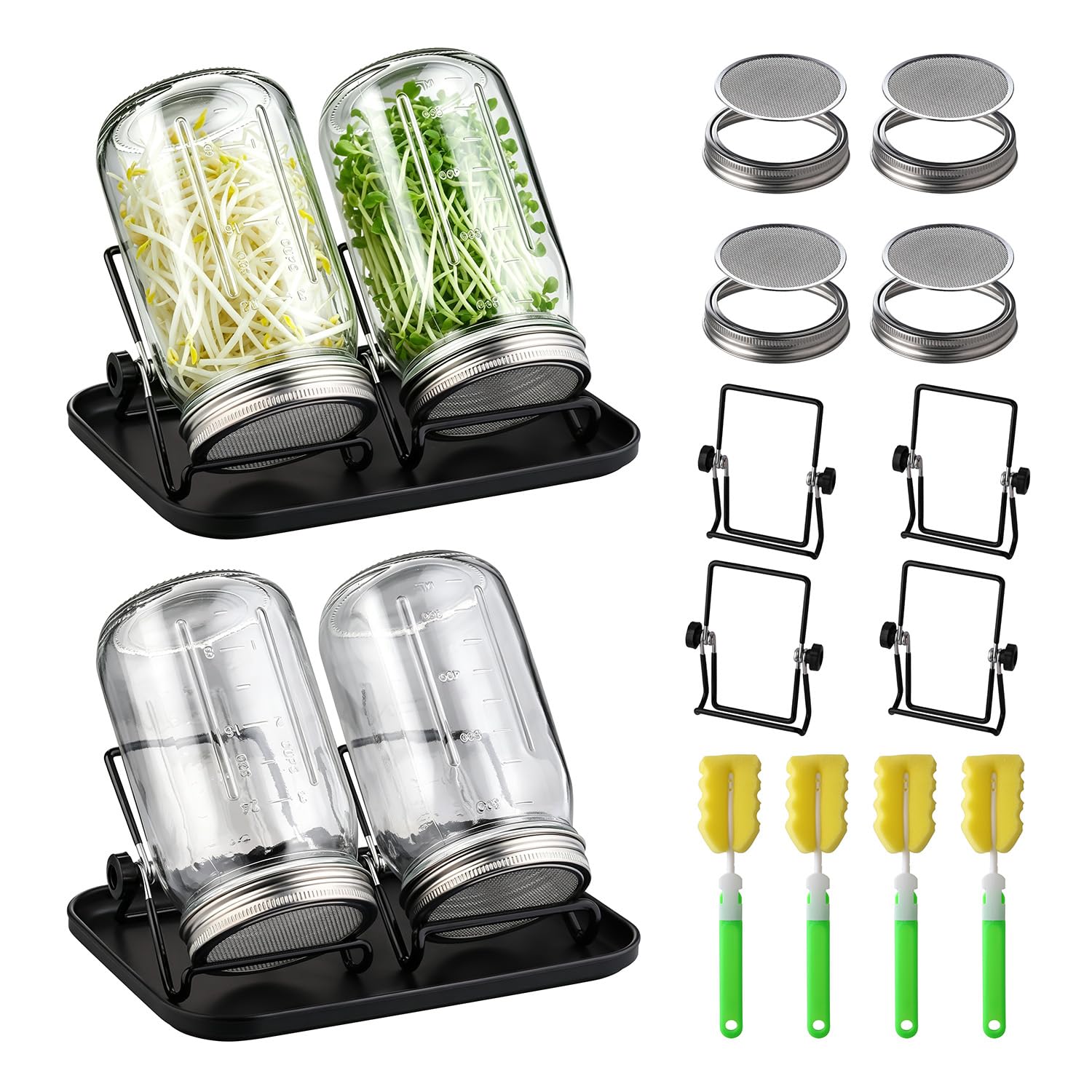 CYIKE Sprouting Jar Kit 4 pcs 1000ml Wide Mouth Mason Jars with ...