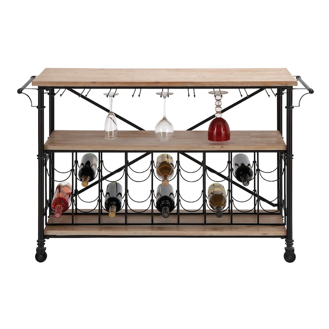 Grayson Lane 18 Bottle Brown Rolling With Wine Glass Holders Iron Rack At Lowes Com