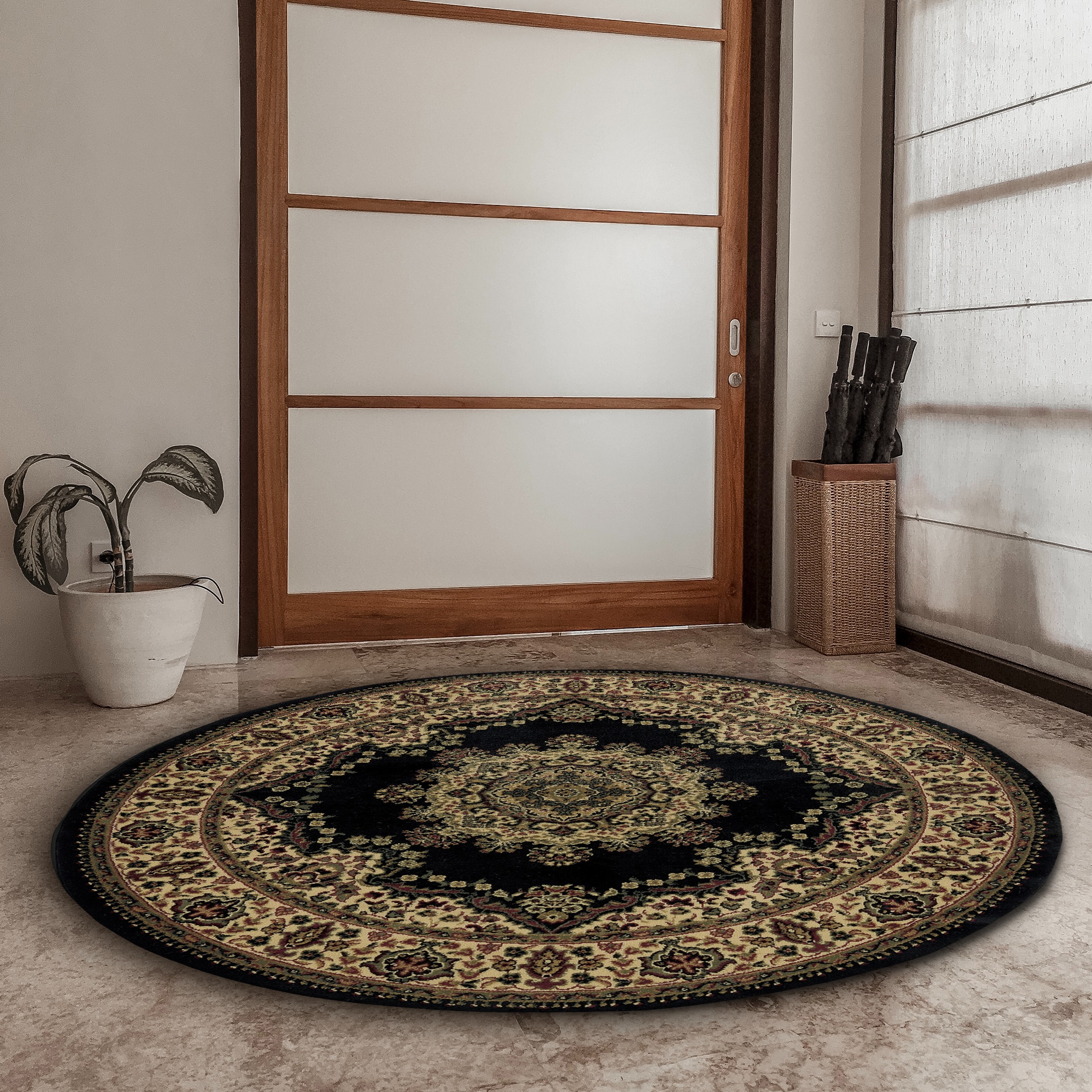 Radici USA 1191/2255/BLACK Castello 5 x 5 (ft) Polypropylene Black Round Indoor Medallion Oriental Area rug