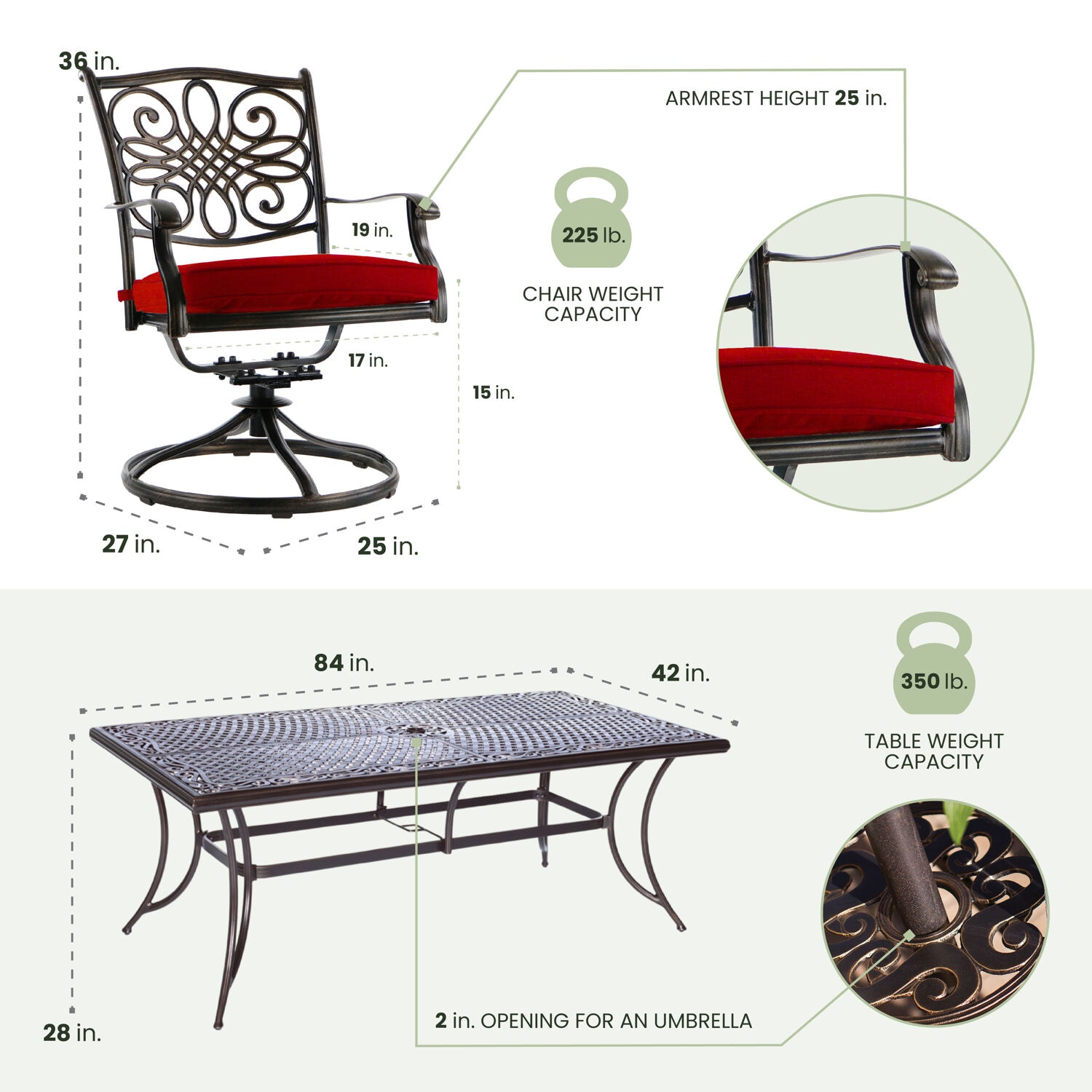 Hanover 9-Piece Bronze Aluminum Outdoor Dining Set with Red Cushions
