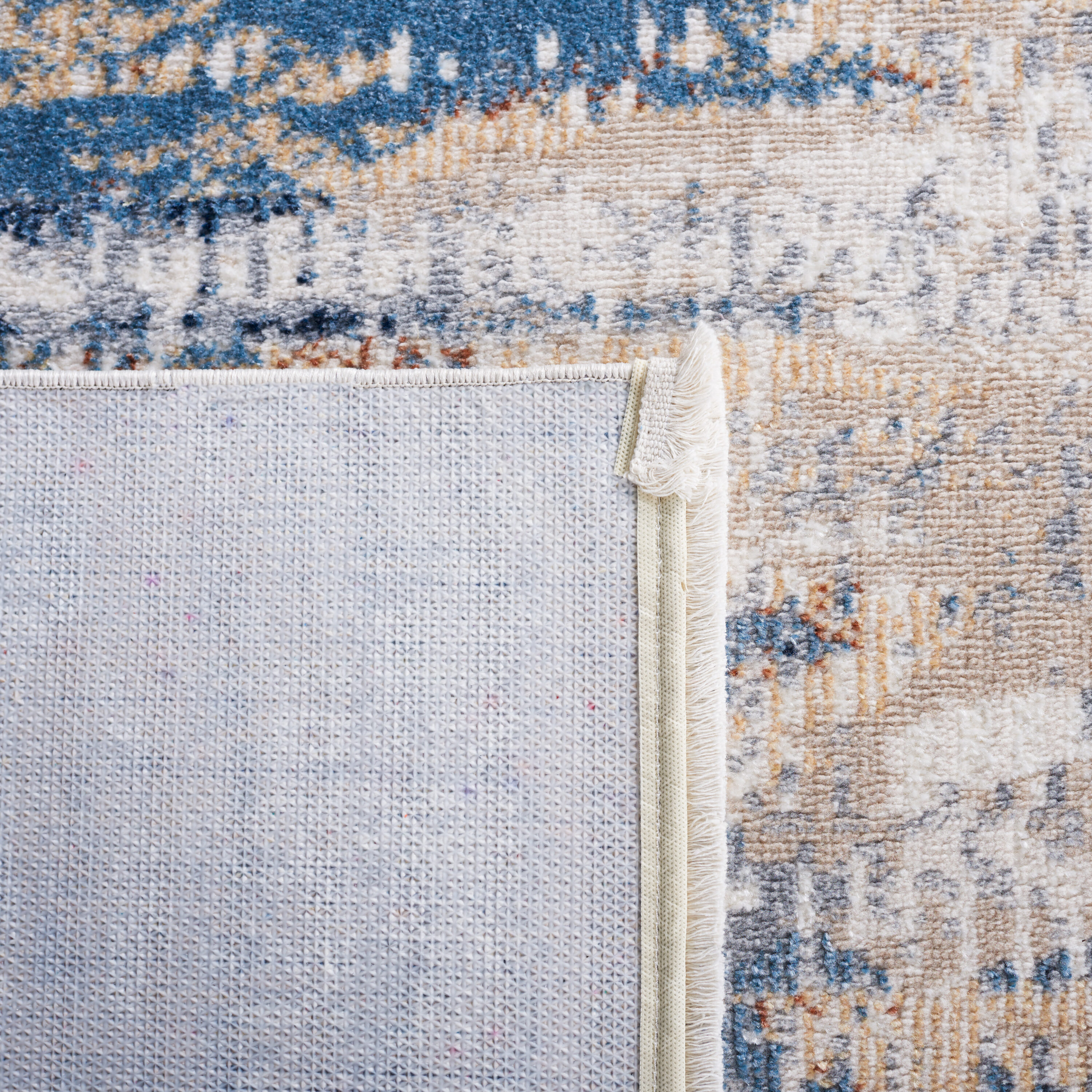 Bayside Blue and Gold Square Synthetic Area Rug