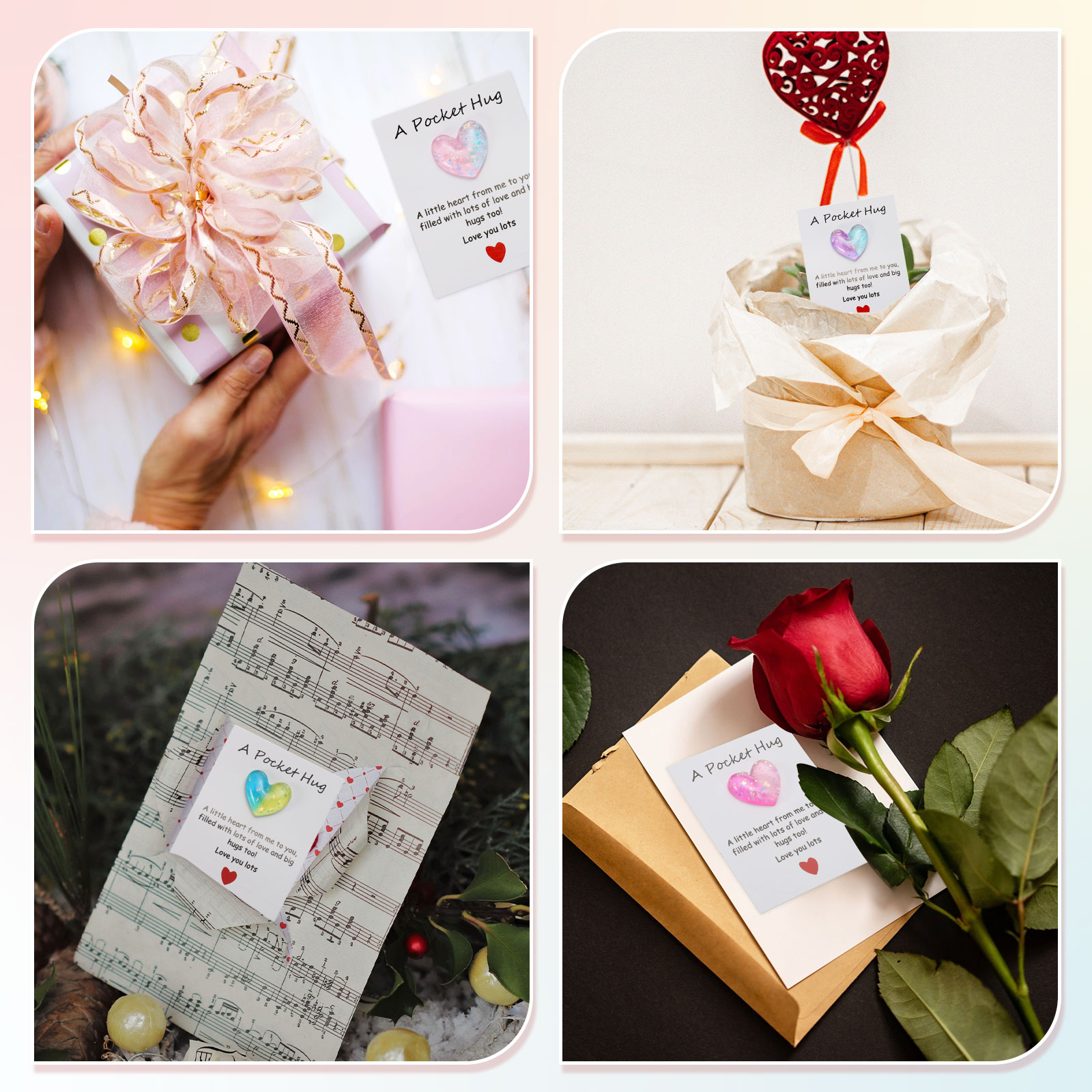 PATIKIL 2pcs Pocket Hug Heart with Greeting Card Pocket Hug Token Love ...