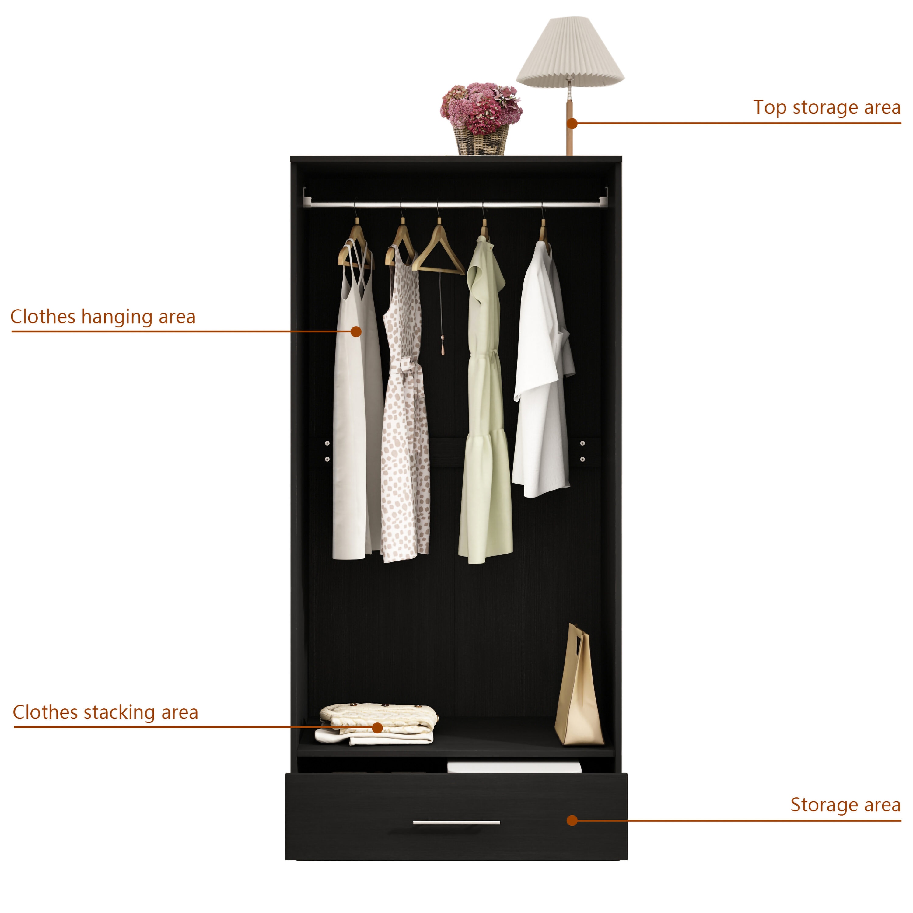 Wardrobe with 2 online rails