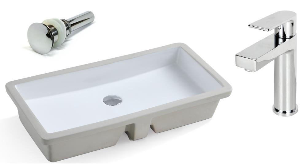 Kingsman Hardware RP598P-ANNA-PC Ceramic Undermount Rectangular Modern White Bathroom Sink with Faucet Included with Drain Included ( 14-Inches x 28-Inches )