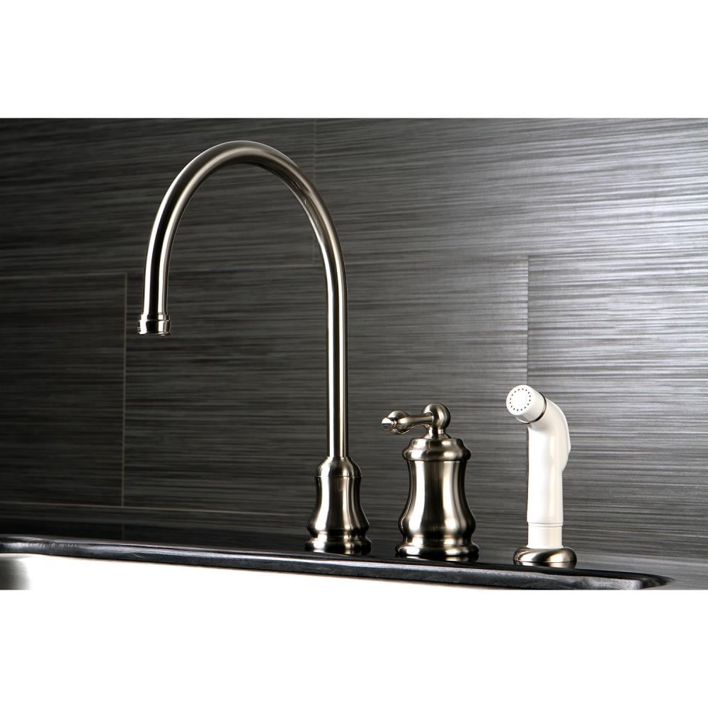 Kingston Brass Restoration Brushed Nickel Single Handle High-arc Kitchen Faucet with Sprayer Function