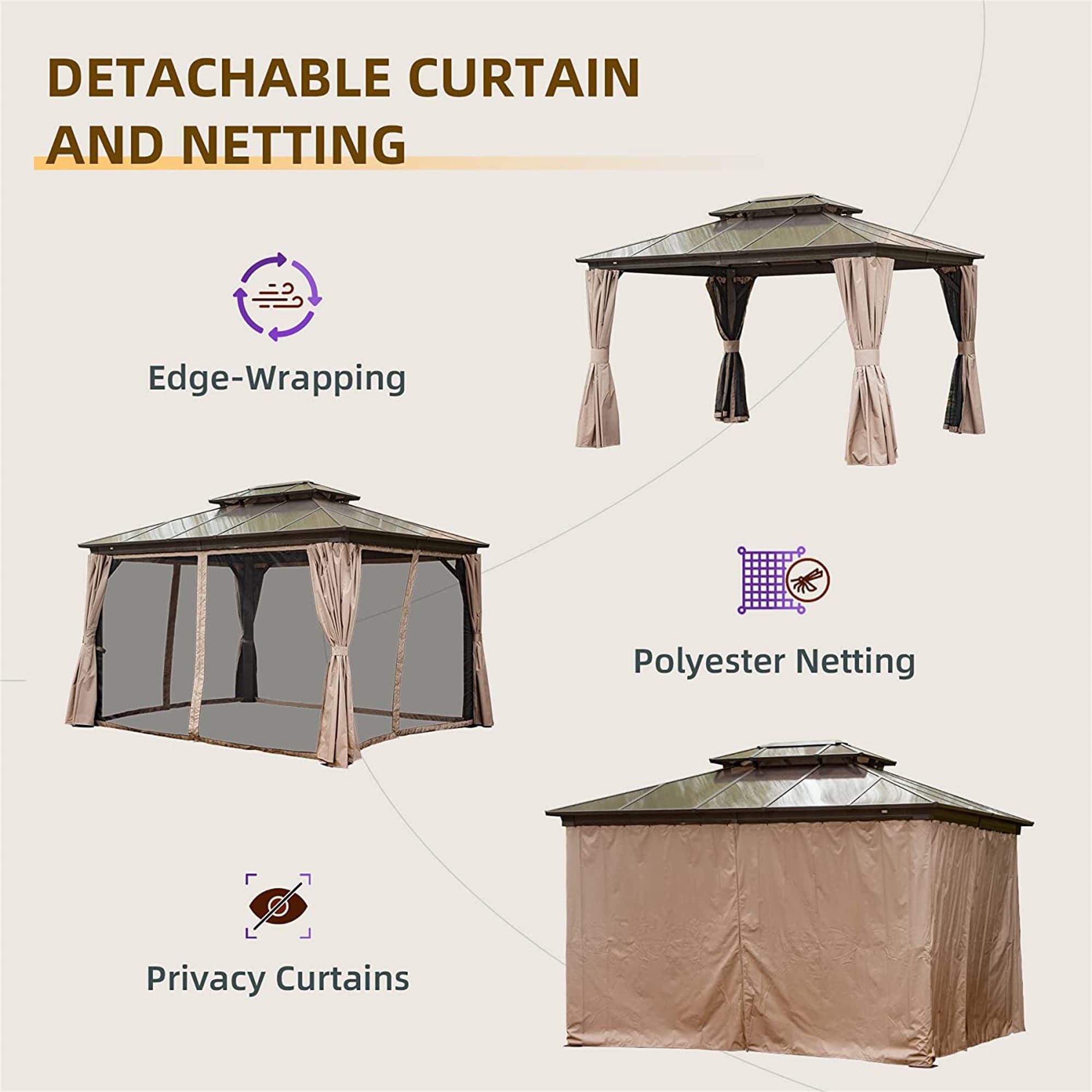 Mondawe 12-ft x 10-ft Rectangle Brown Metal Polycarbonate Roof Gazebo ...